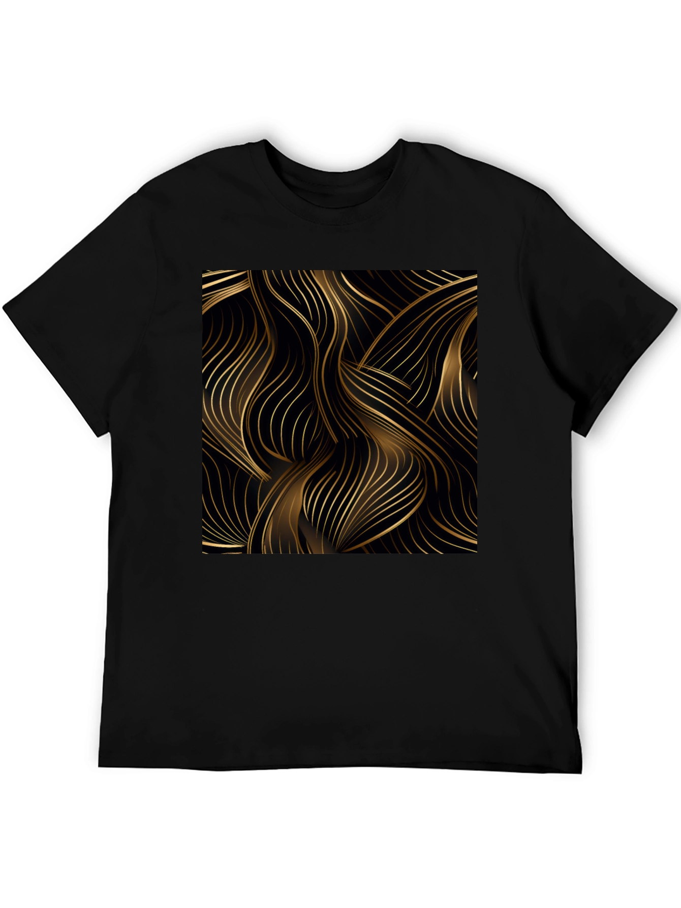Stylish Black Tee with Abstract Gold Line Design