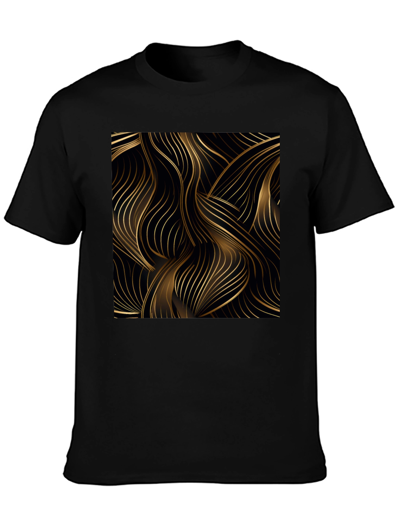 Stylish Black Tee with Abstract Gold Line Design
