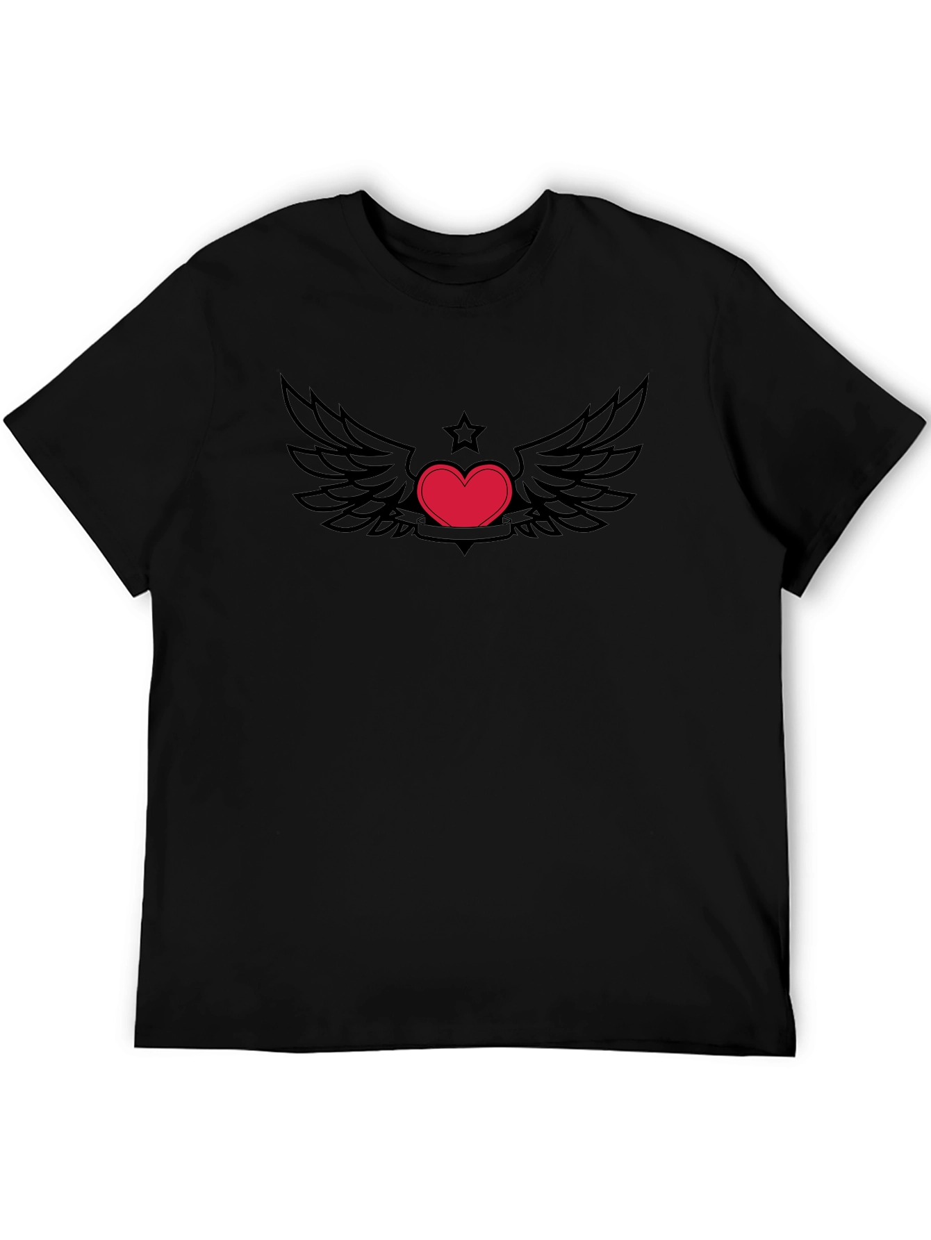 Heart with Wings Graphic Tee - Black Cotton T-Shirt