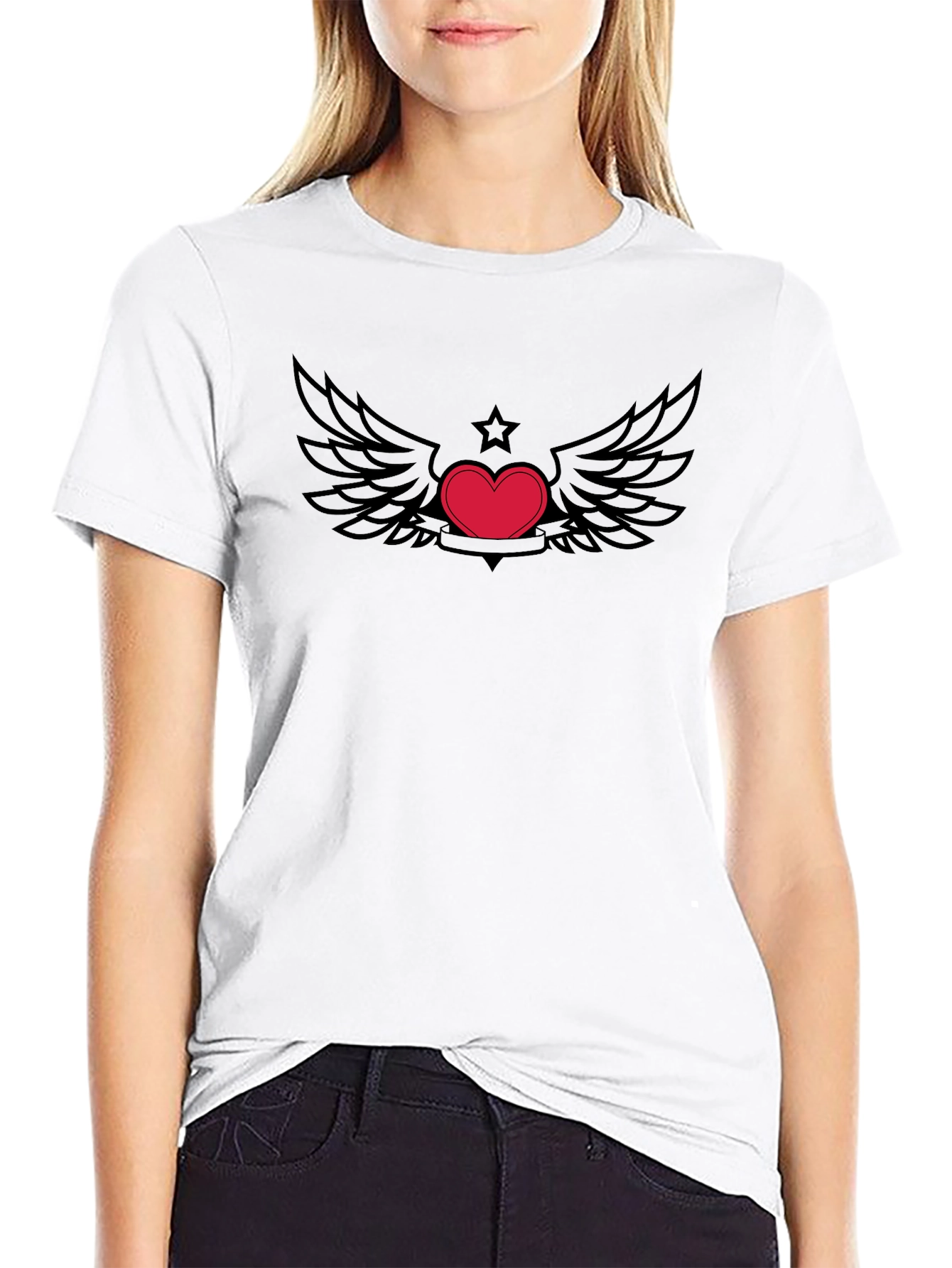 Heart with Wings Graphic Tee - Black Cotton T-Shirt