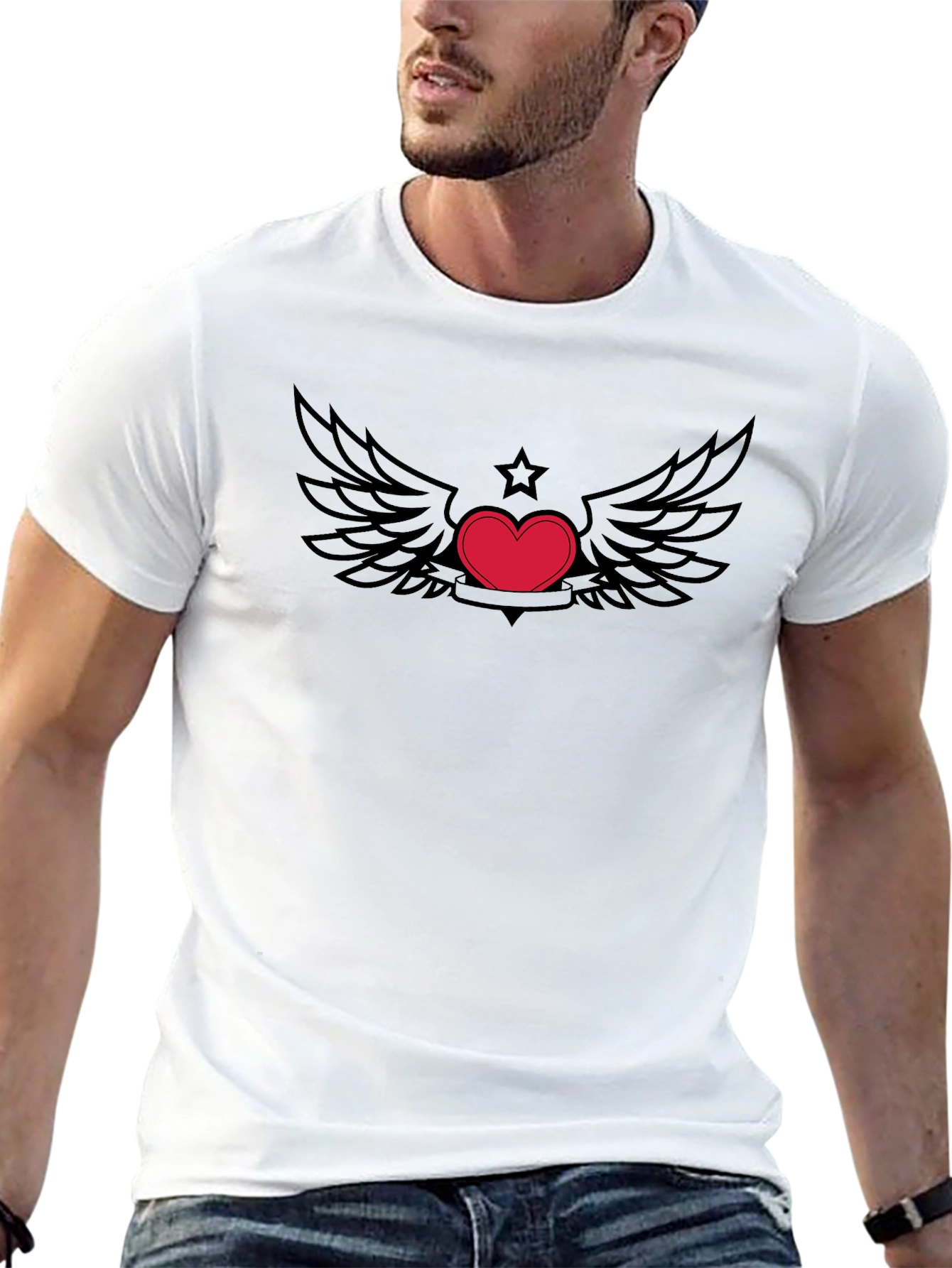 Heart with Wings Graphic Tee - Black Cotton T-Shirt
