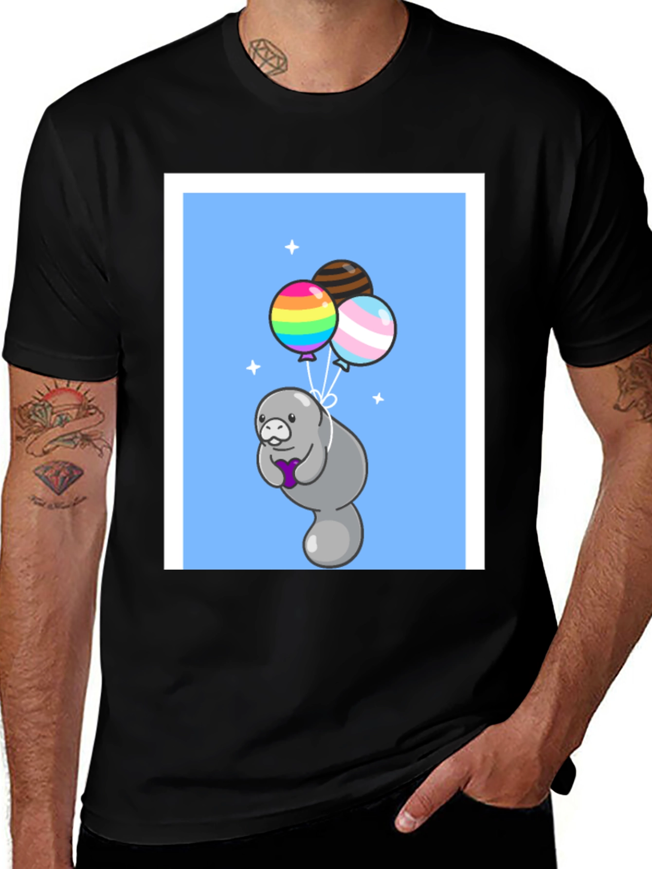 Manatee with Balloons Graphic T-Shirt