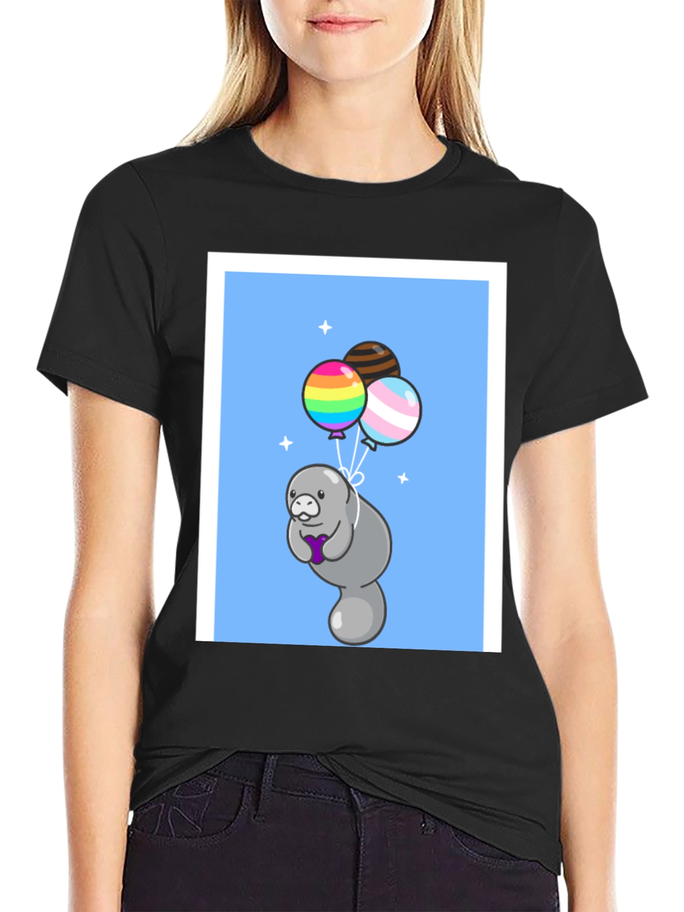 Manatee with Balloons Graphic T-Shirt
