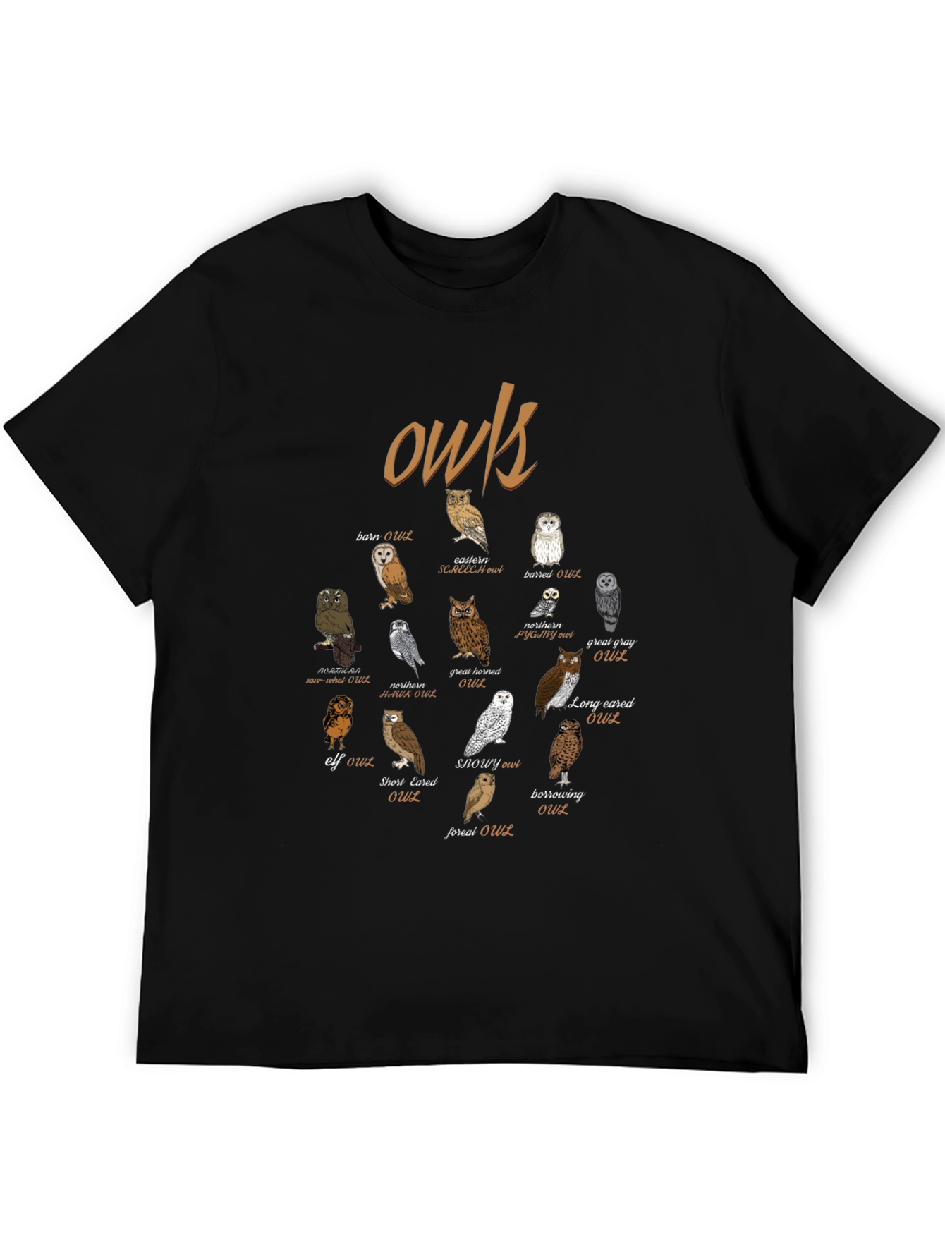 Owl Species Graphic T-Shirt - Bird Lovers Tee