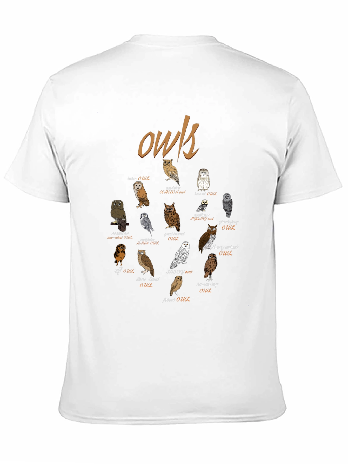 Owl Species Graphic T-Shirt - Bird Lovers Tee