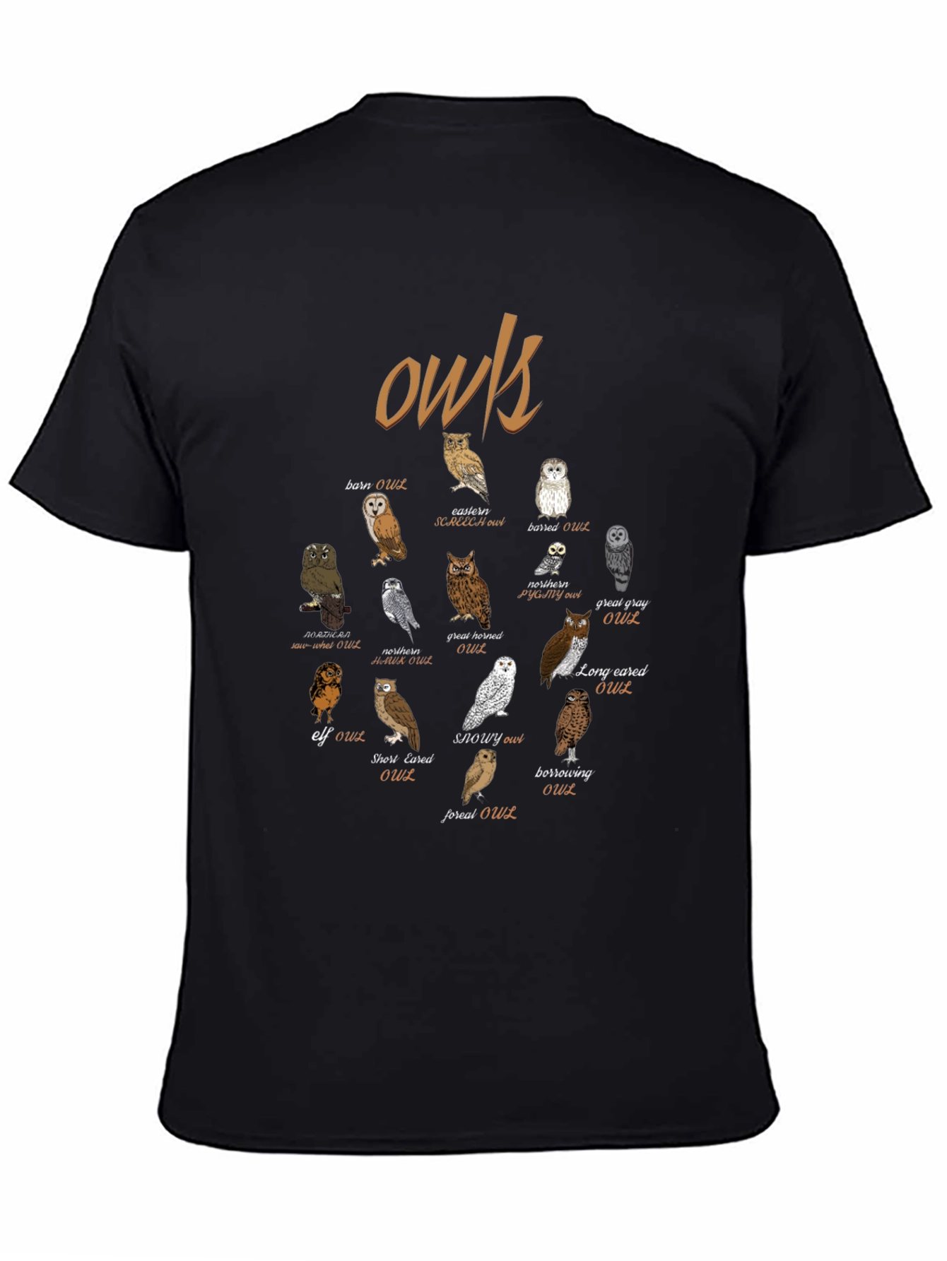 Owl Species Graphic T-Shirt - Bird Lovers Tee