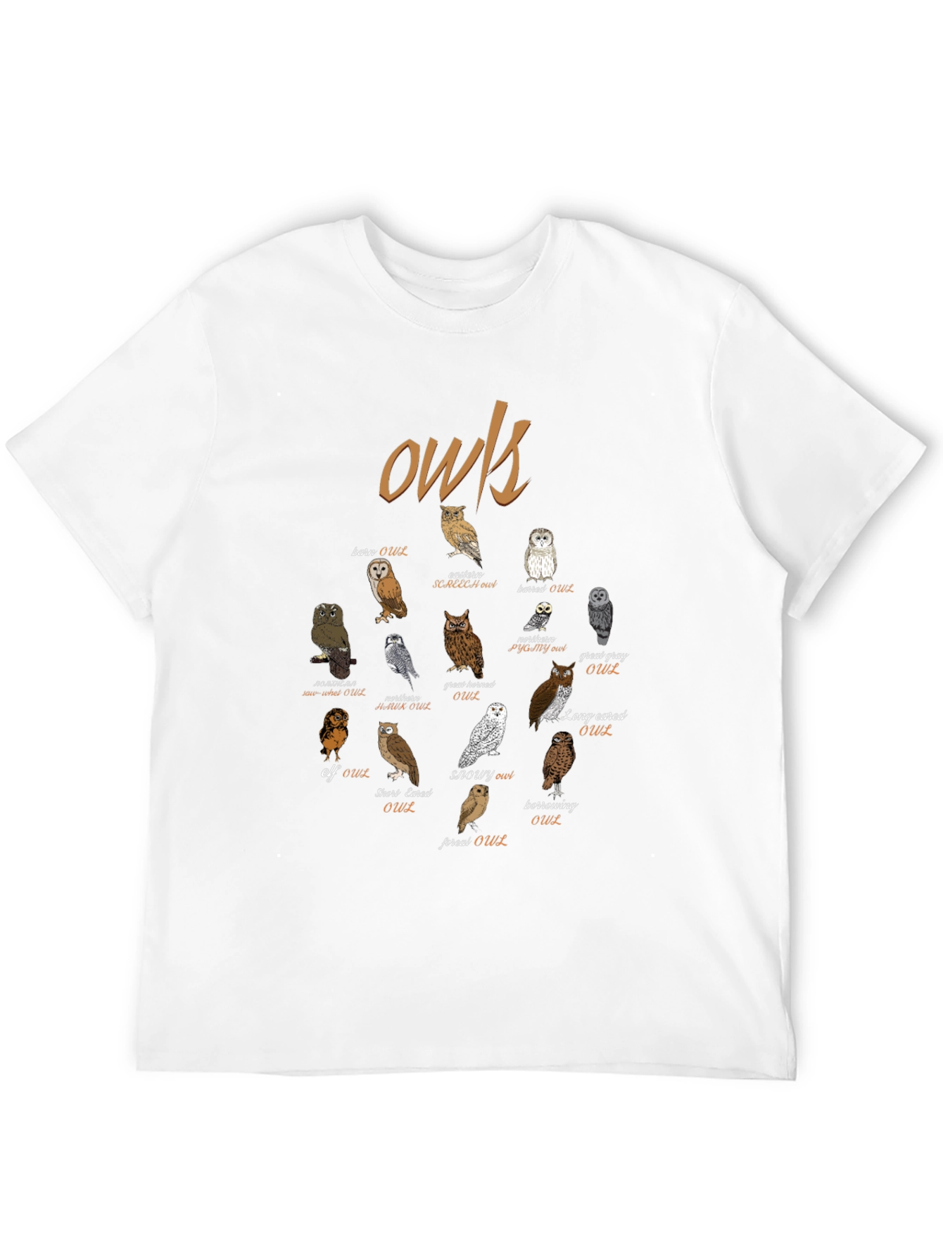Owl Species Graphic T-Shirt - Bird Lovers Tee