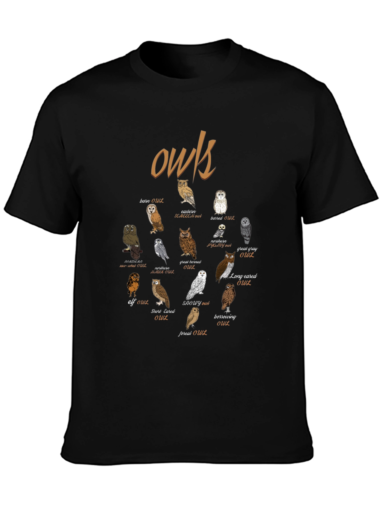 Owl Species Graphic T-Shirt - Bird Lovers Tee