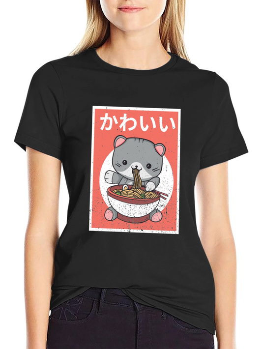 Kawaii Cat Ramen T-Shirt - Cute Anime Style