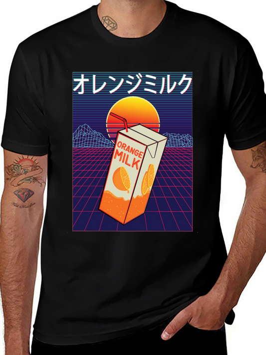 Orange Milk Vaporwave T-Shirt - Retro 80s Style