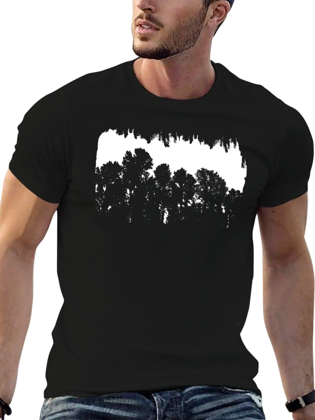 Black Graphic Tee - Tree Silhouette Design