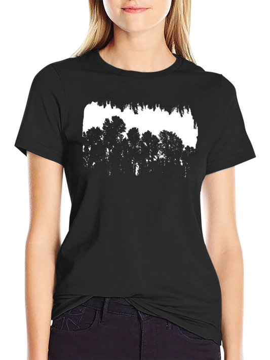 Black Graphic Tee - Tree Silhouette Design