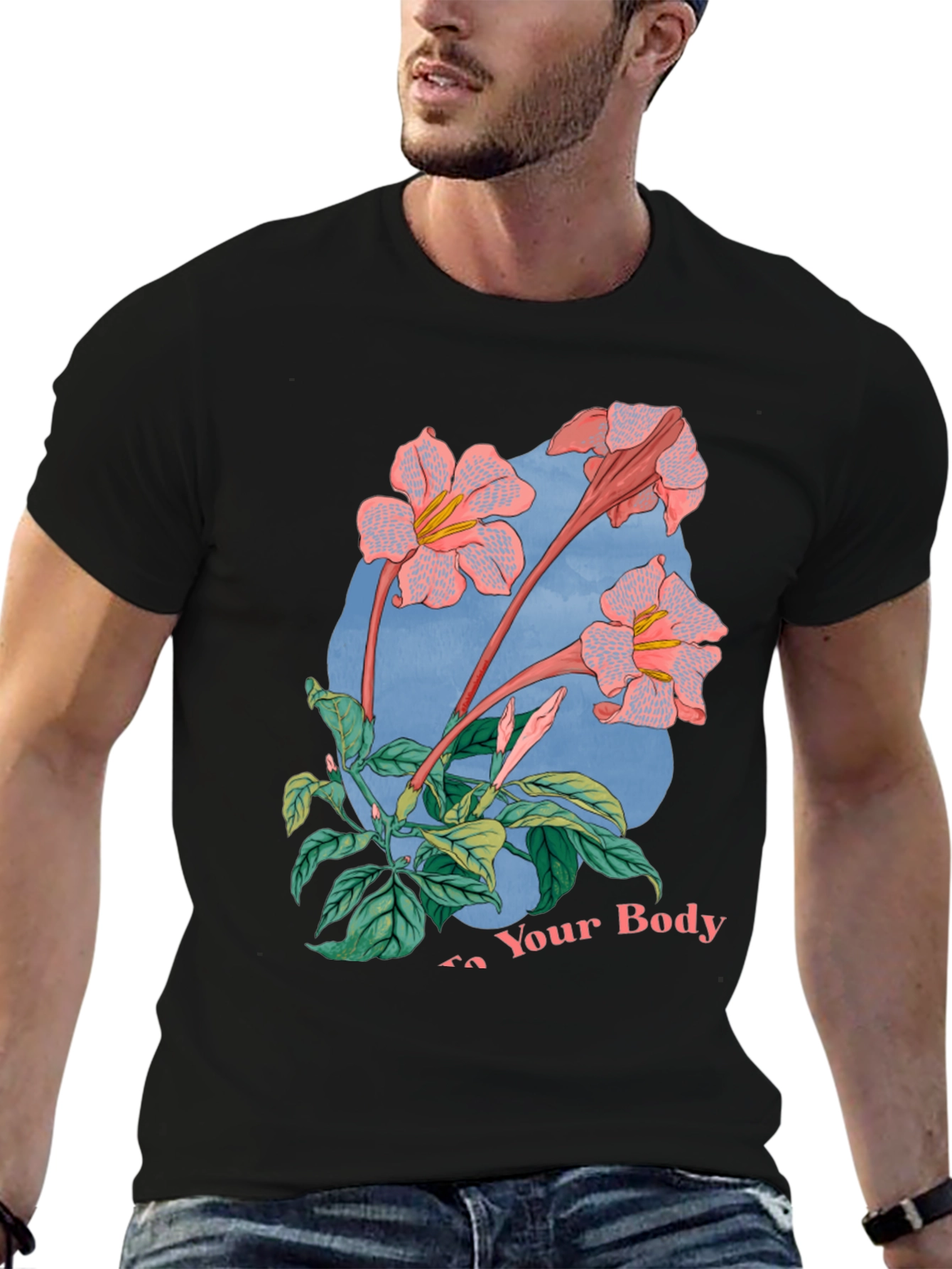 Floral Graphic Black T-Shirt for Men