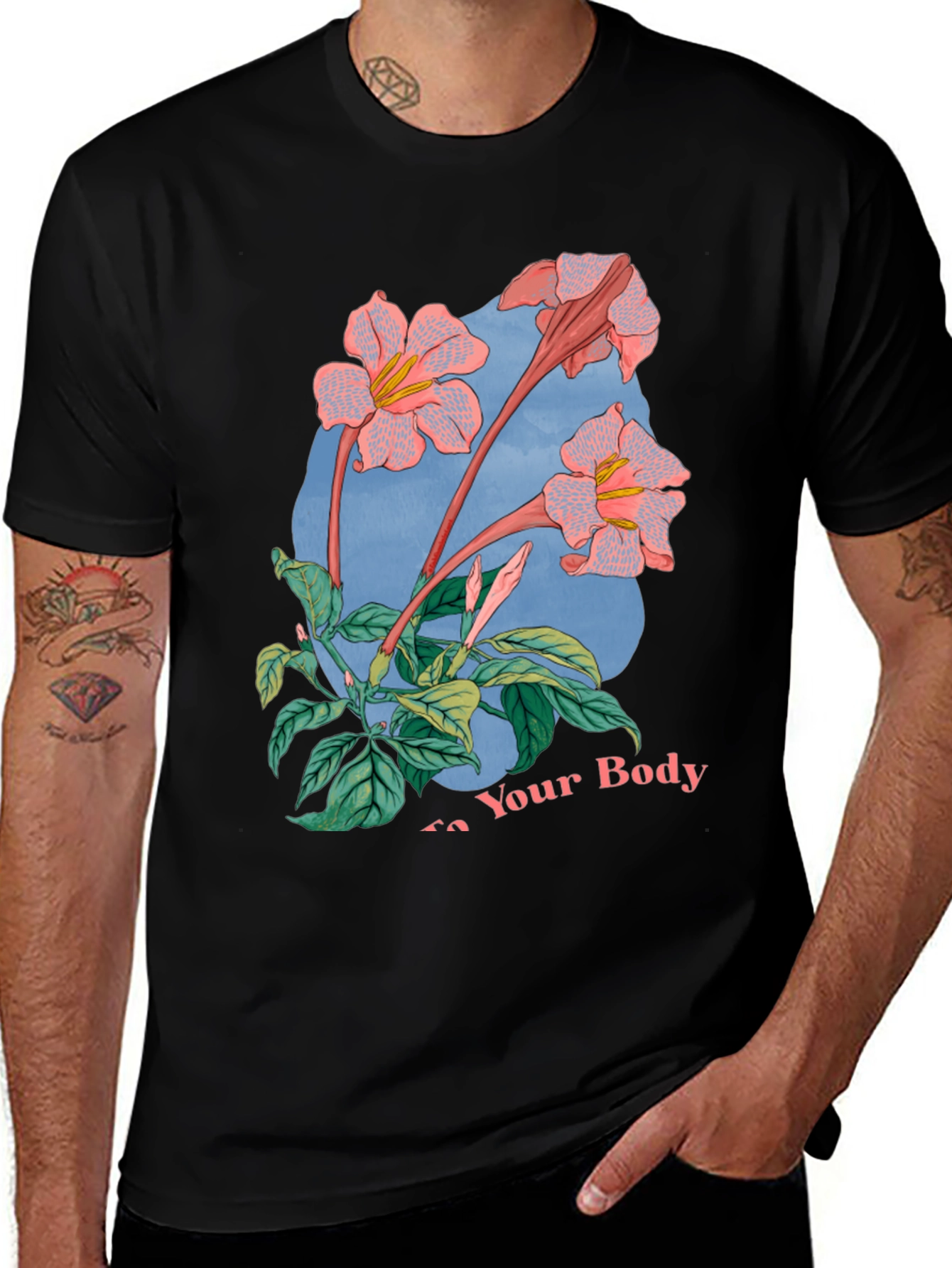 Floral Graphic Black T-Shirt for Men