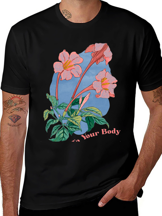 Floral Graphic Black T-Shirt for Men