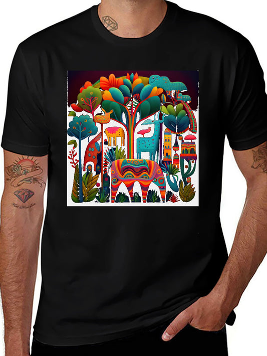 Colorful Alebrije Art Print Black T-Shirt