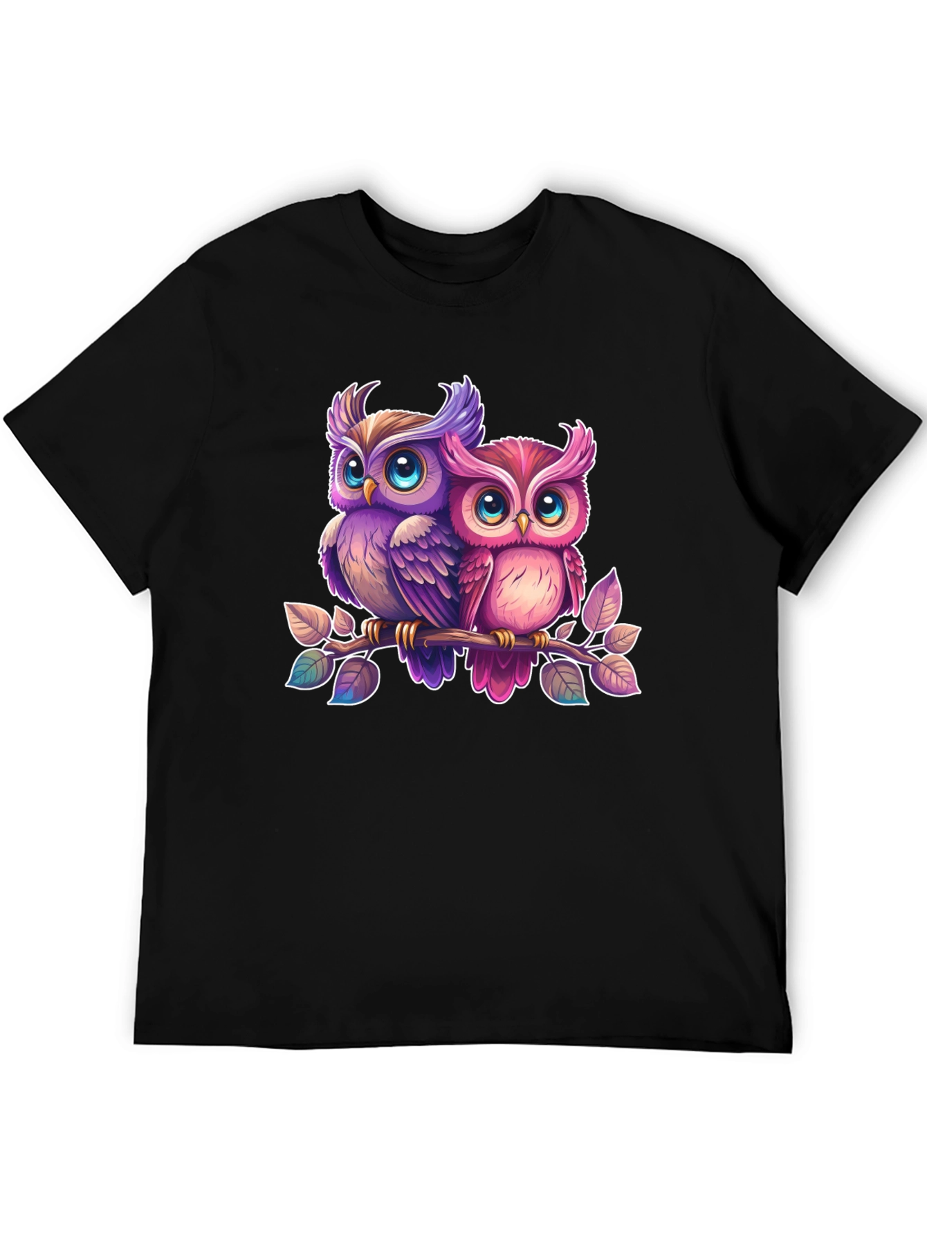 Cute Owl Couple Black T-Shirt