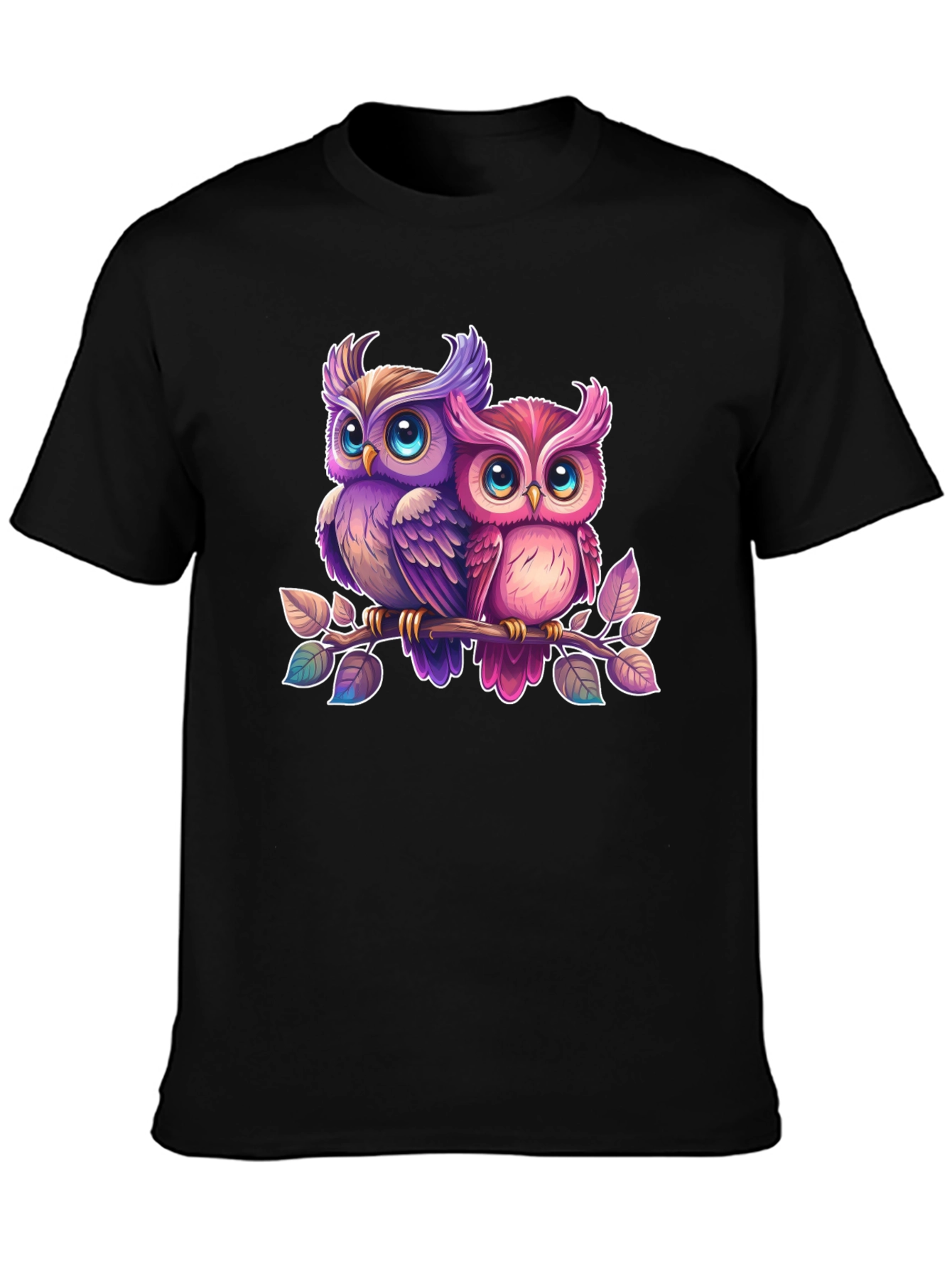 Cute Owl Couple Black T-Shirt