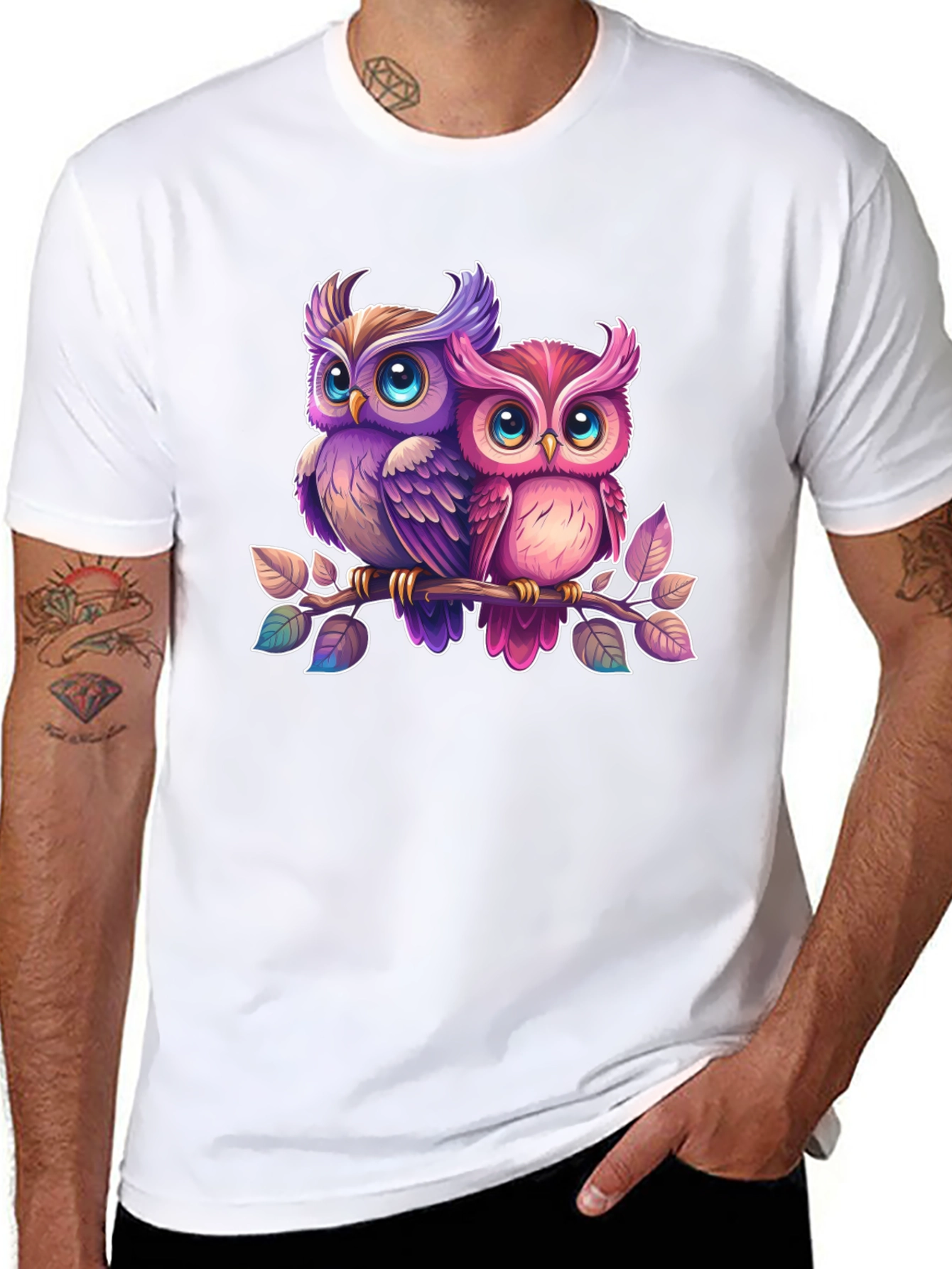 Cute Owl Couple Black T-Shirt