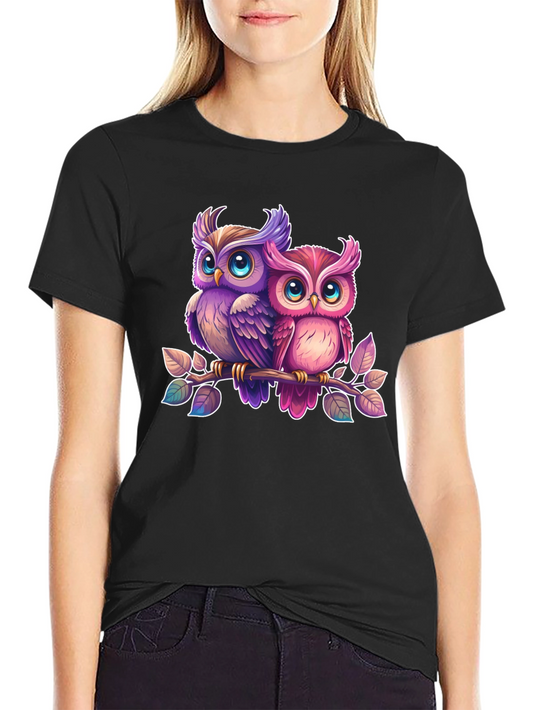 Cute Owl Couple Black T-Shirt