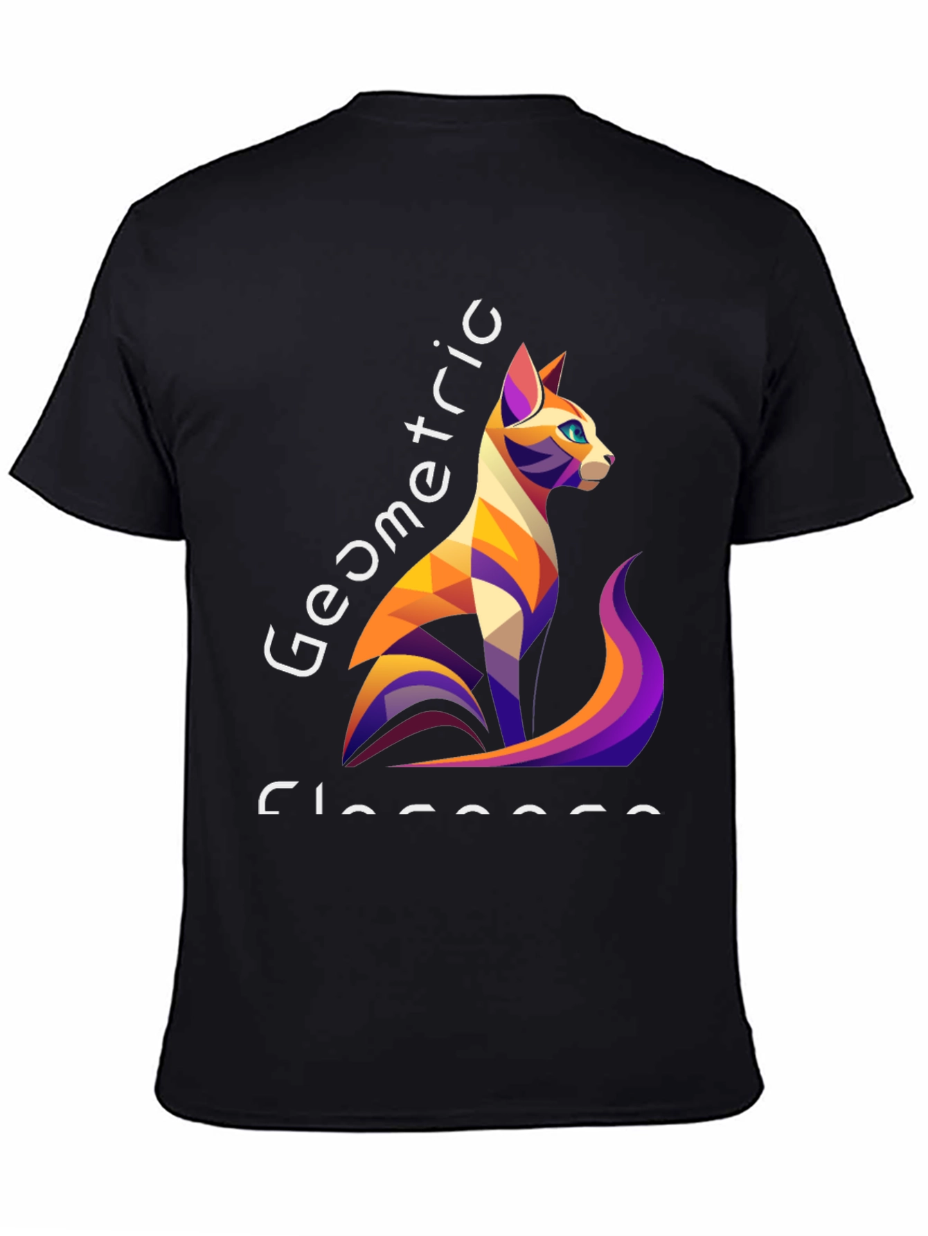 Geometric Cat Design Black T-Shirt