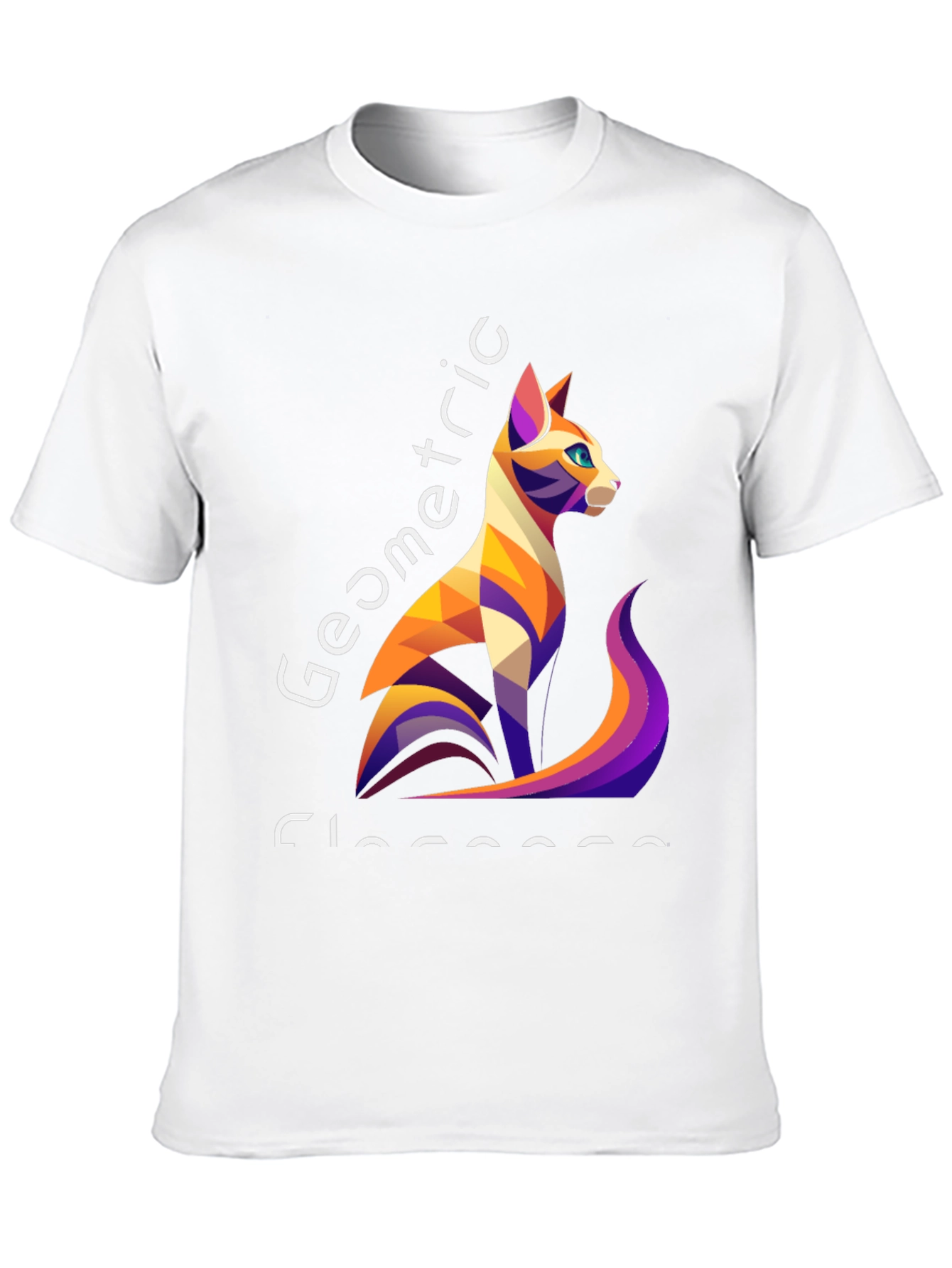 Geometric Cat Design Black T-Shirt