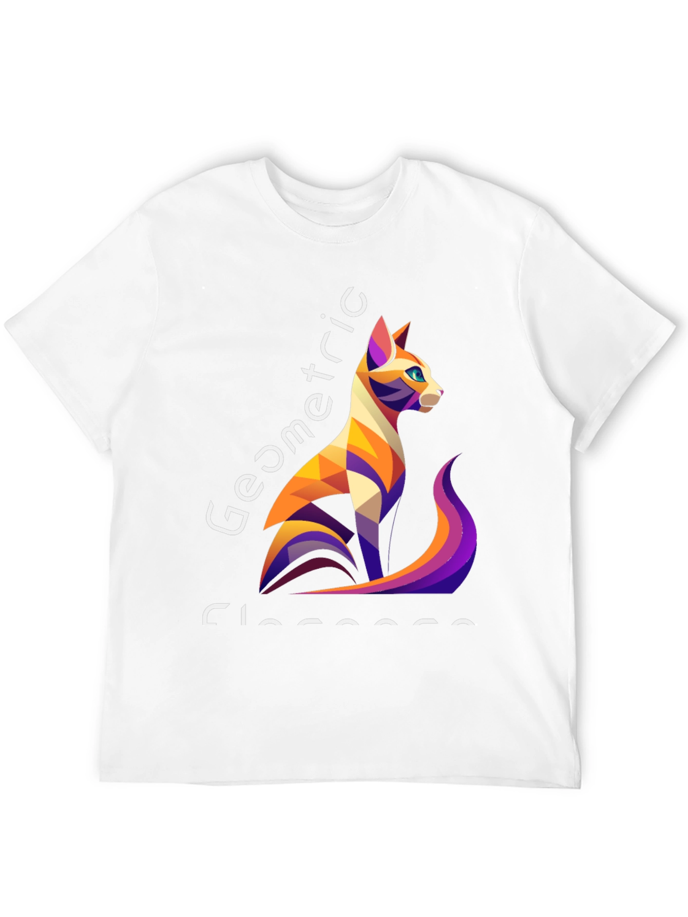 Geometric Cat Design Black T-Shirt