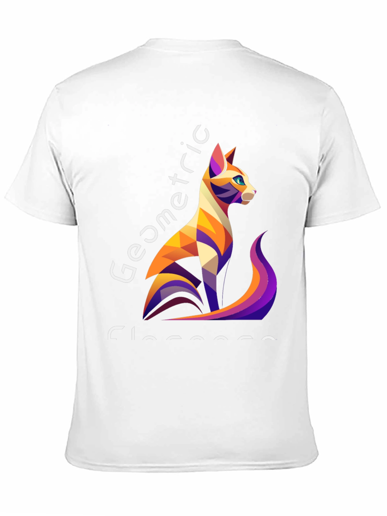 Geometric Cat Design Black T-Shirt