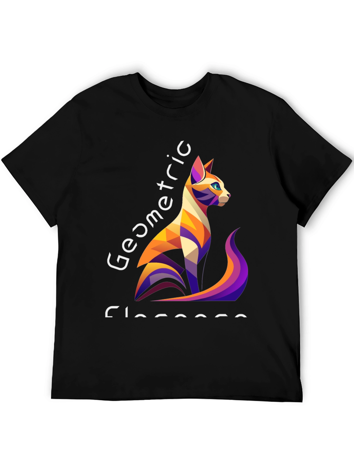 Geometric Cat Design Black T-Shirt
