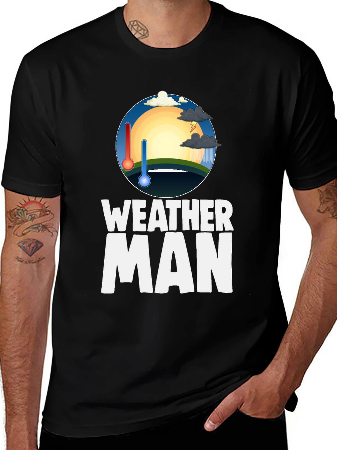 Weather Man Graphic Tee - Black Cotton T-Shirt