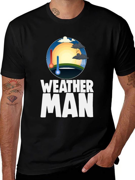 Weather Man Graphic Tee - Black Cotton T-Shirt