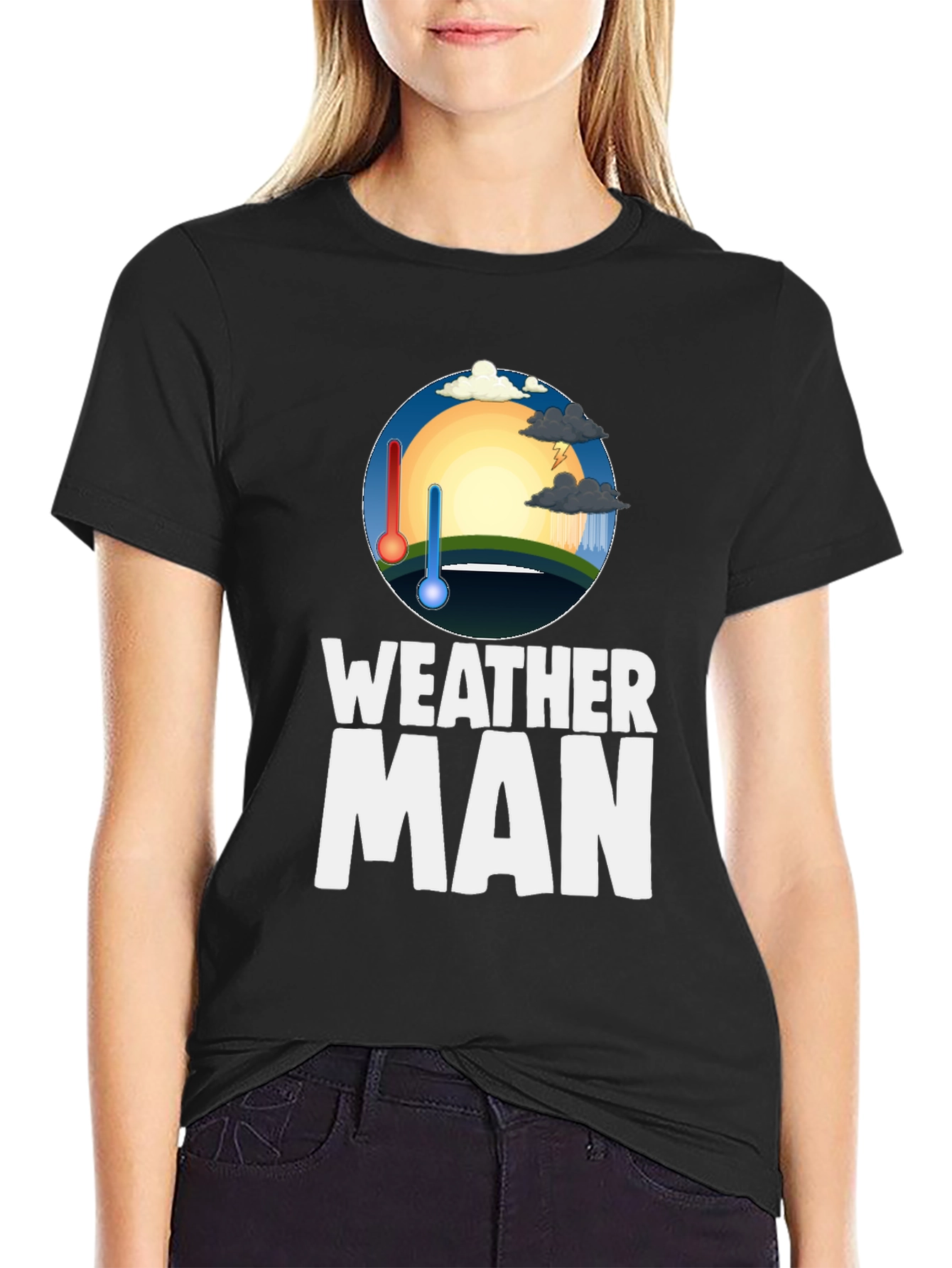 Weather Man Graphic Tee - Black Cotton T-Shirt