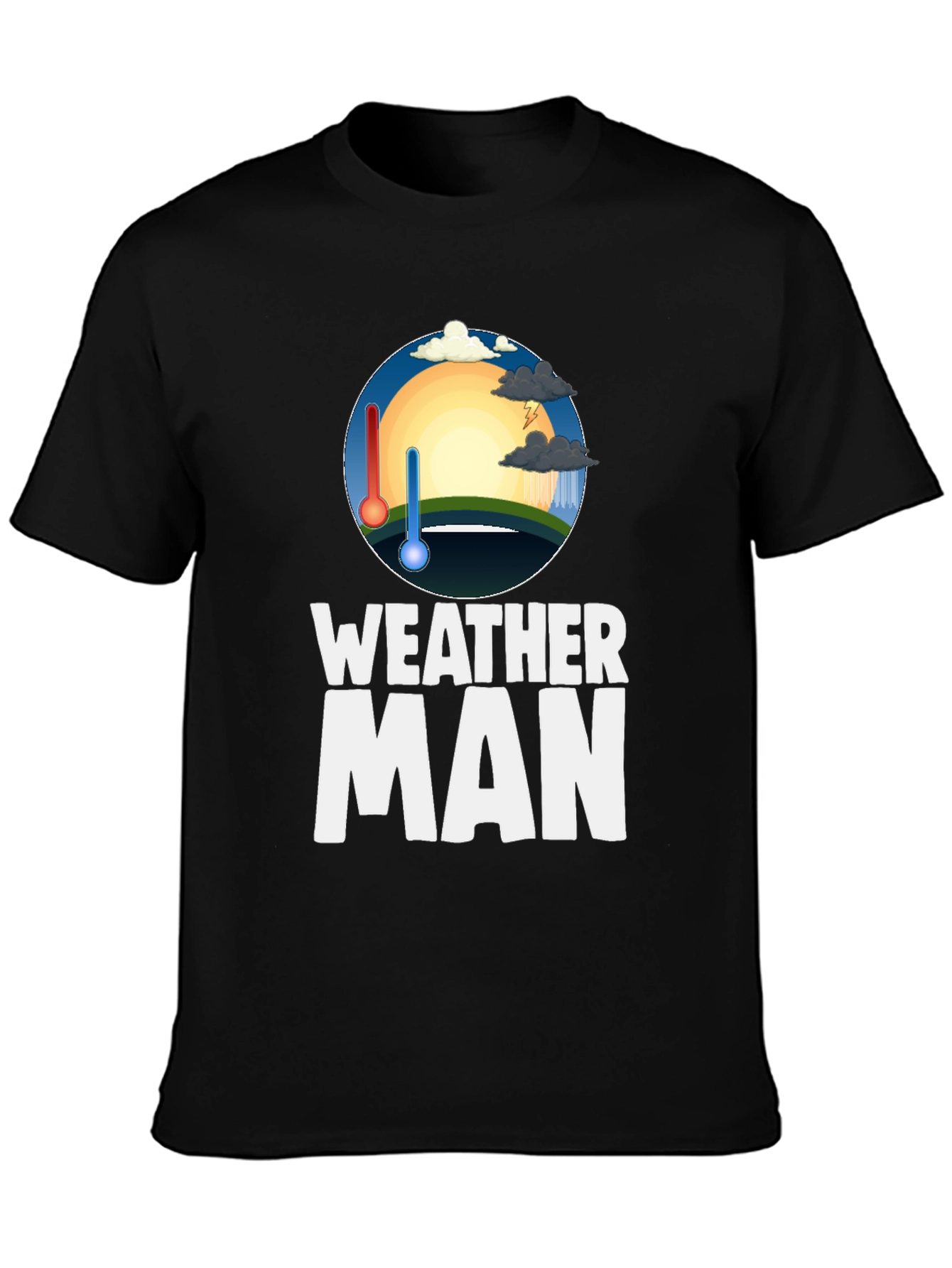 Weather Man Graphic Tee - Black Cotton T-Shirt