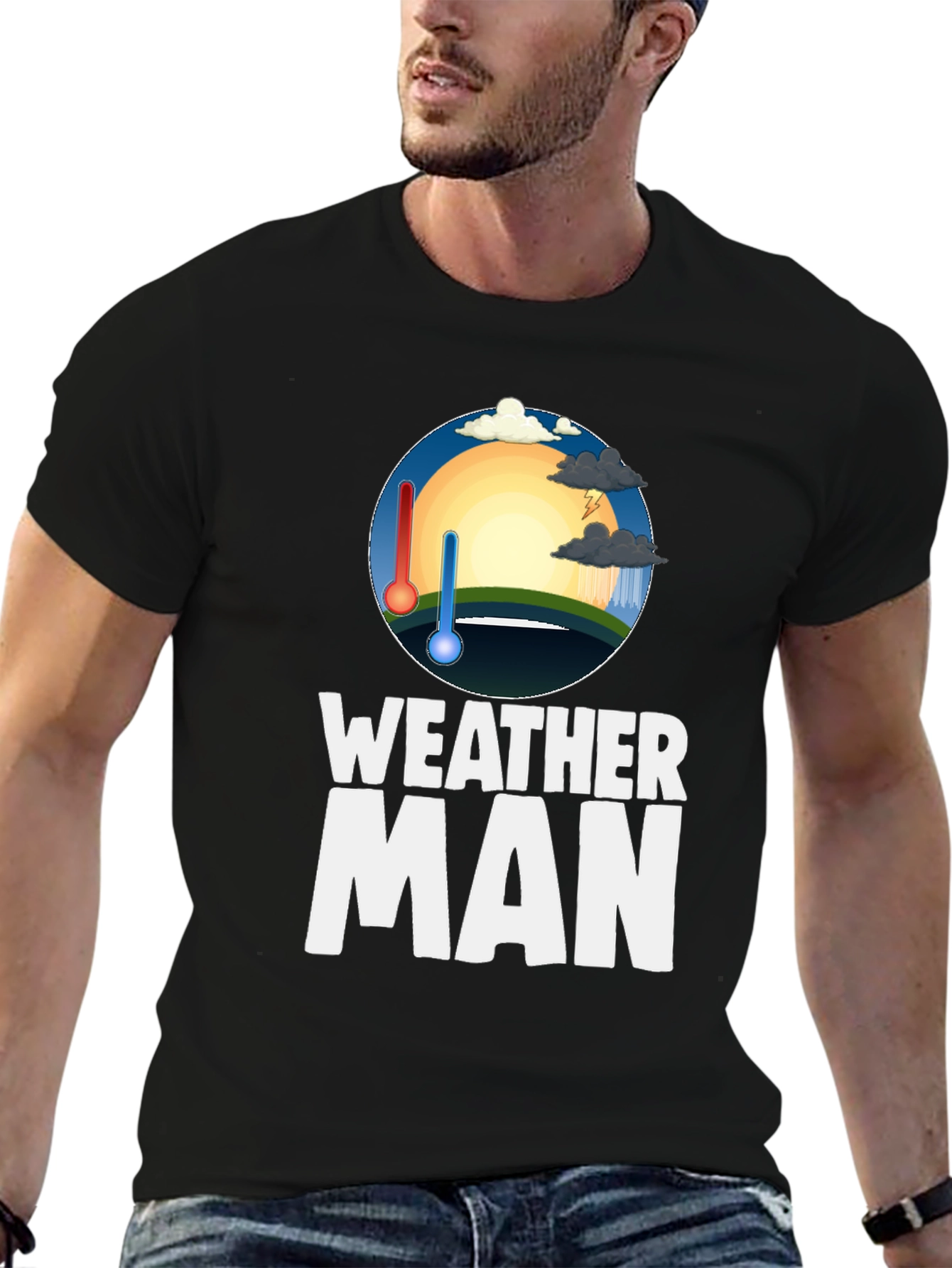 Weather Man Graphic Tee - Black Cotton T-Shirt