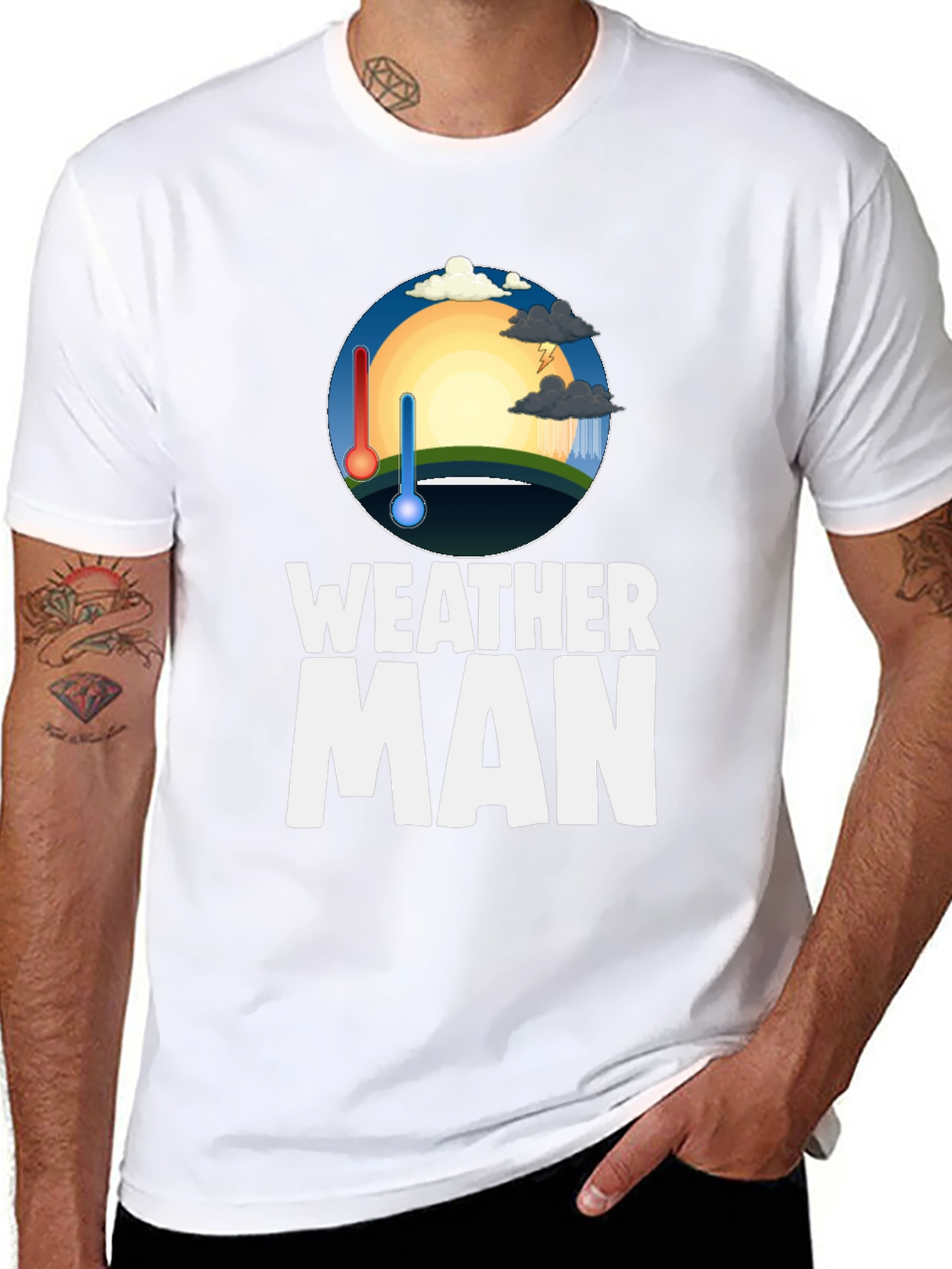 Weather Man Graphic Tee - Black Cotton T-Shirt