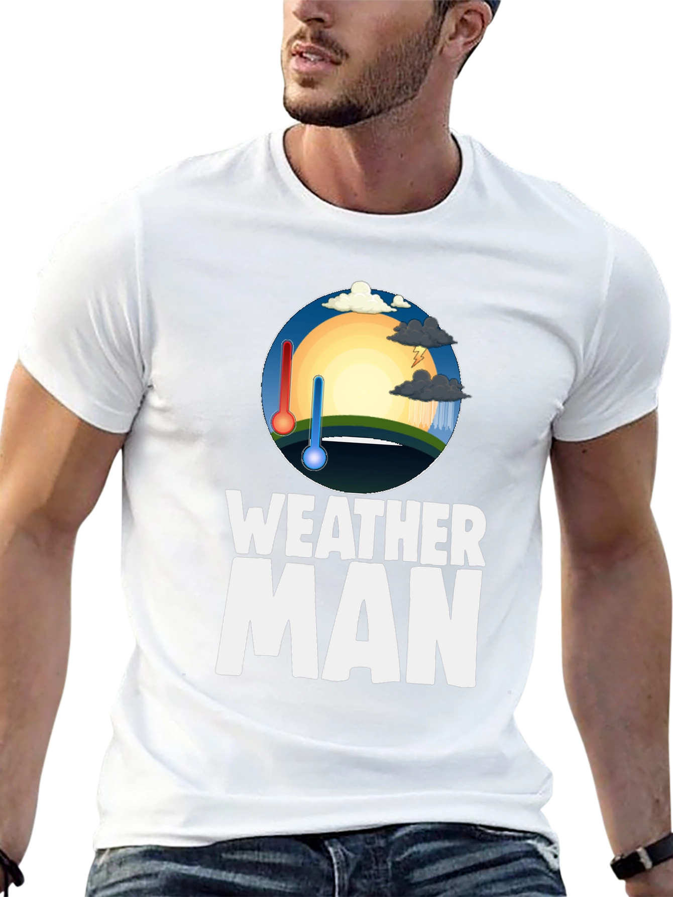 Weather Man Graphic Tee - Black Cotton T-Shirt