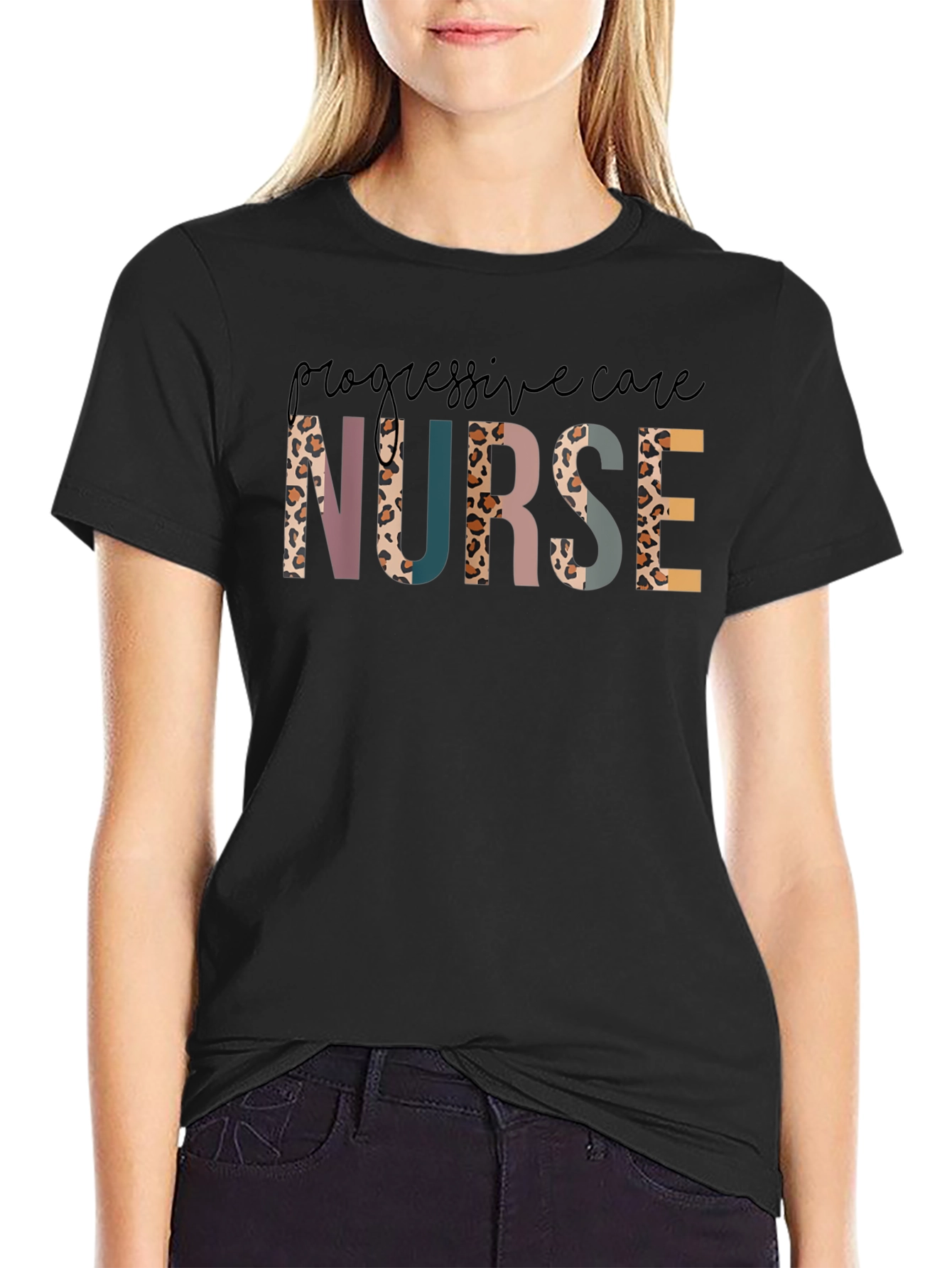 Progressive Care Nurse T-Shirt Leopard Print Letters