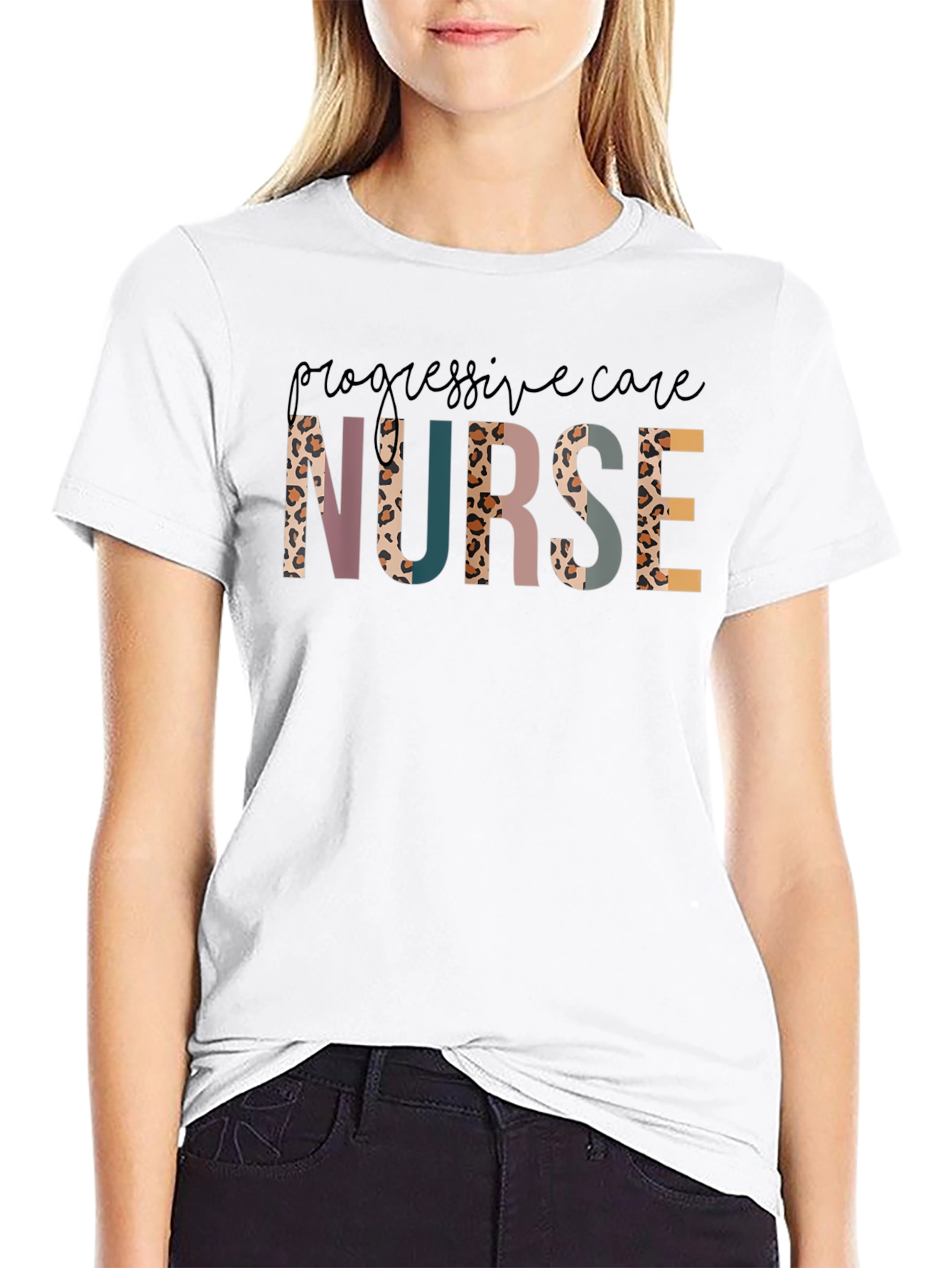 Progressive Care Nurse T-Shirt Leopard Print Letters