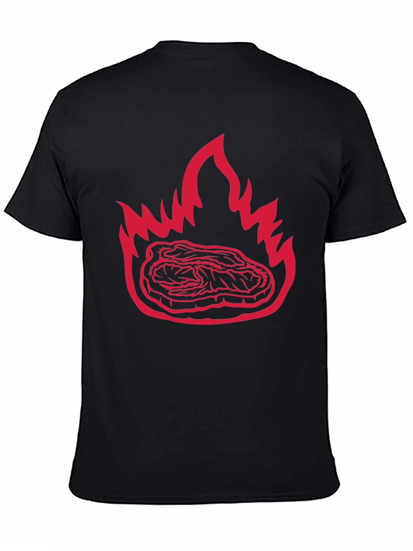 Flaming Steak Graphic Tee - Bold Black T-Shirt