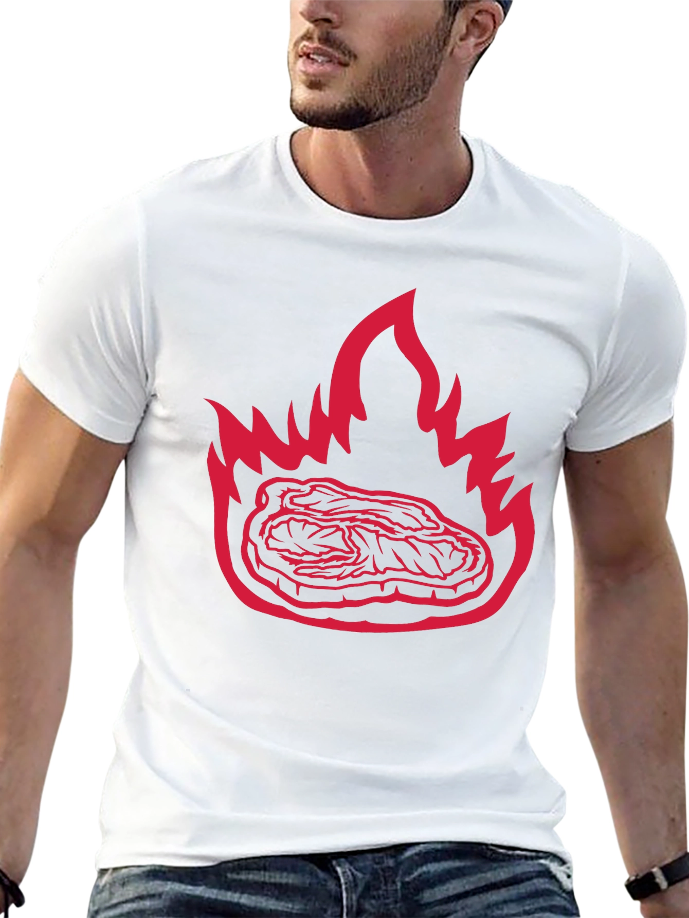 Flaming Steak Graphic Tee - Bold Black T-Shirt