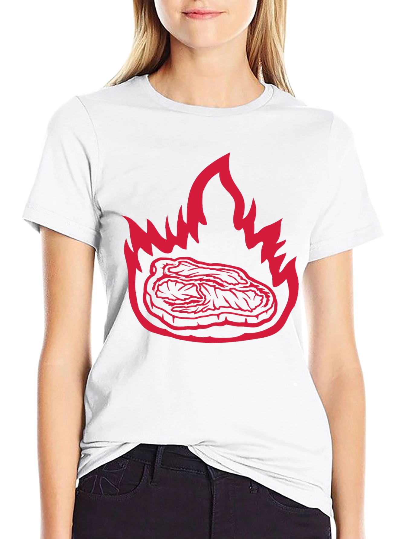 Flaming Steak Graphic Tee - Bold Black T-Shirt