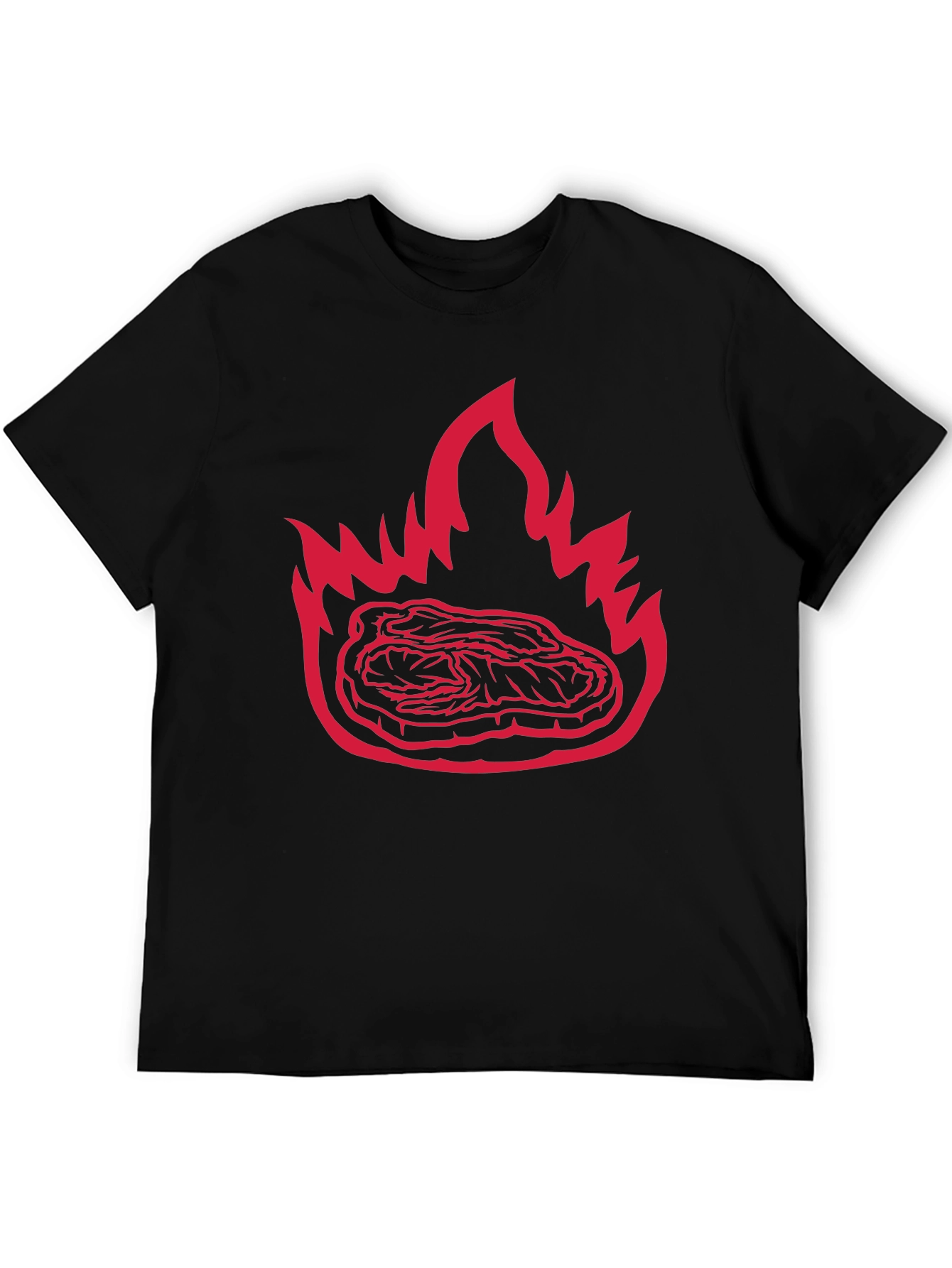 Flaming Steak Graphic Tee - Bold Black T-Shirt