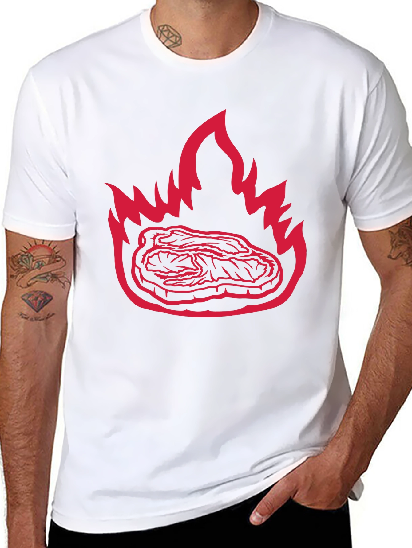 Flaming Steak Graphic Tee - Bold Black T-Shirt