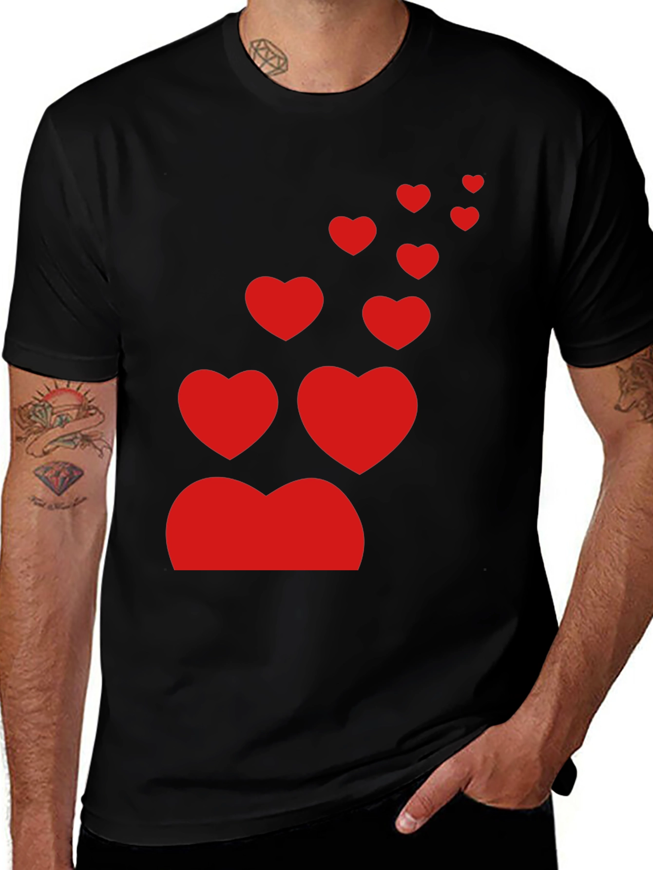 Black T-Shirt with Red Heart Design