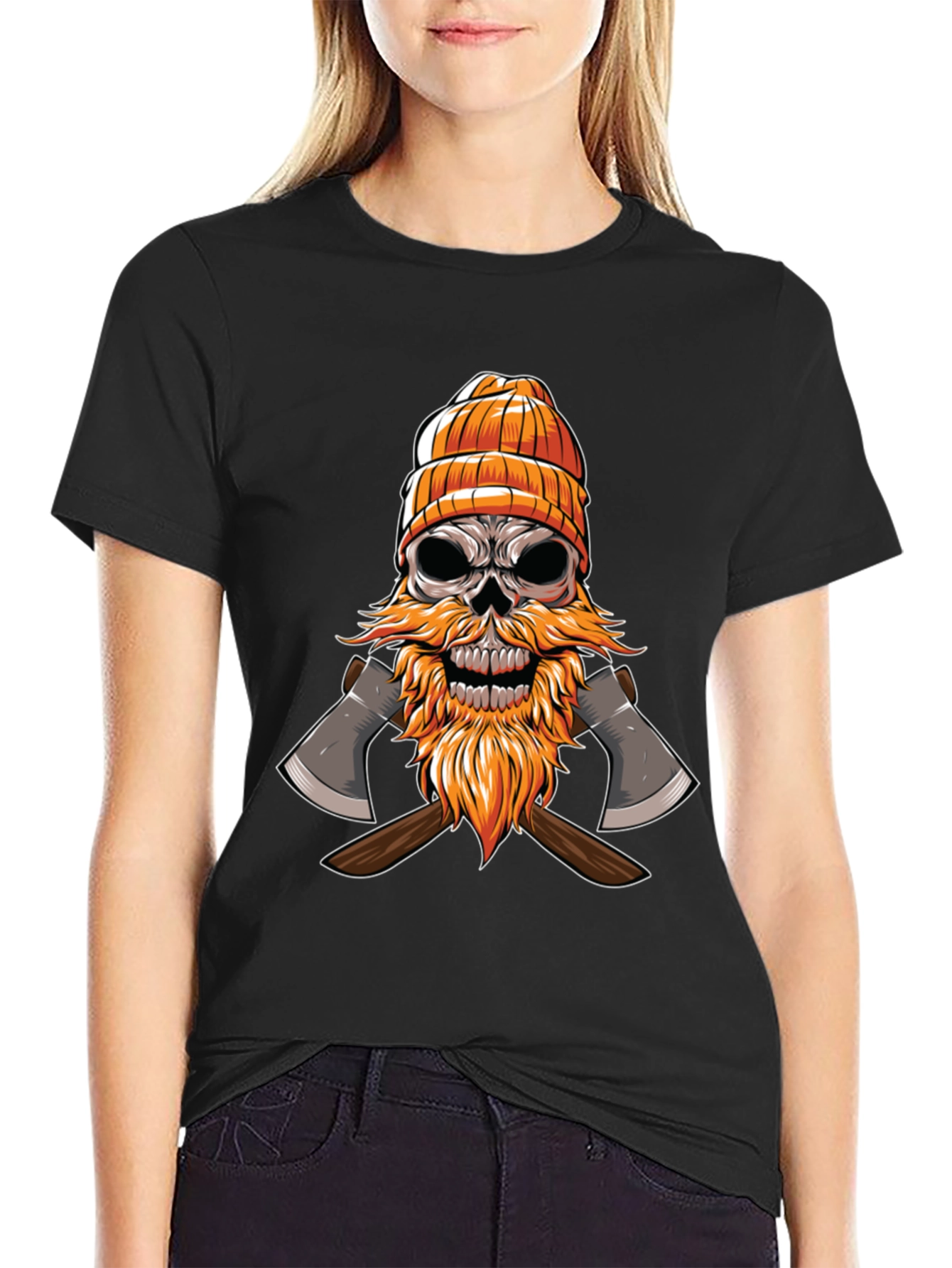 Skull Lumberjack Graphic Tee - Black Cotton Shirt