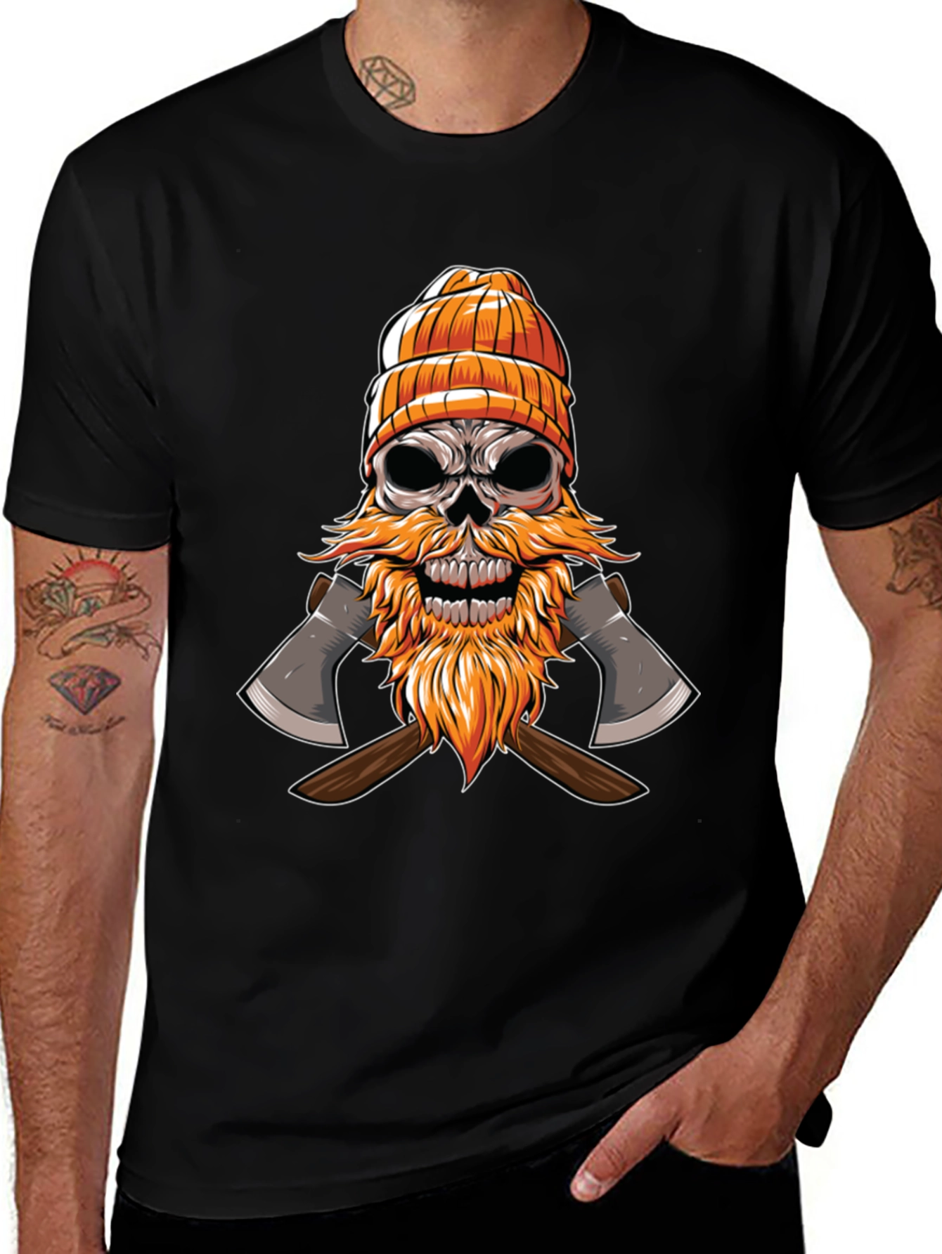 Skull Lumberjack Graphic Tee - Black Cotton Shirt