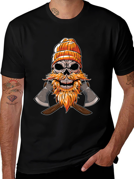 Skull Lumberjack Graphic Tee - Black Cotton Shirt