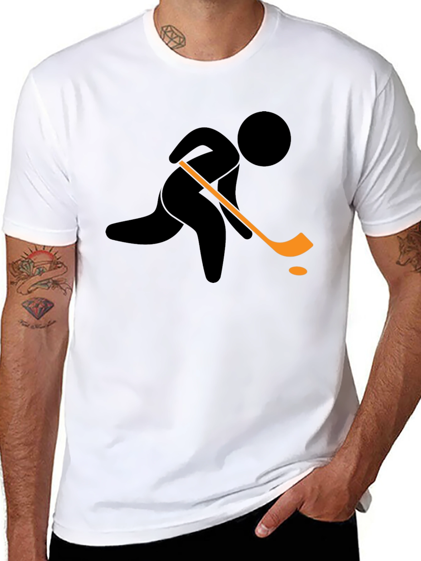 Hockey Player Graphic T-Shirt - Black Cotton Tee