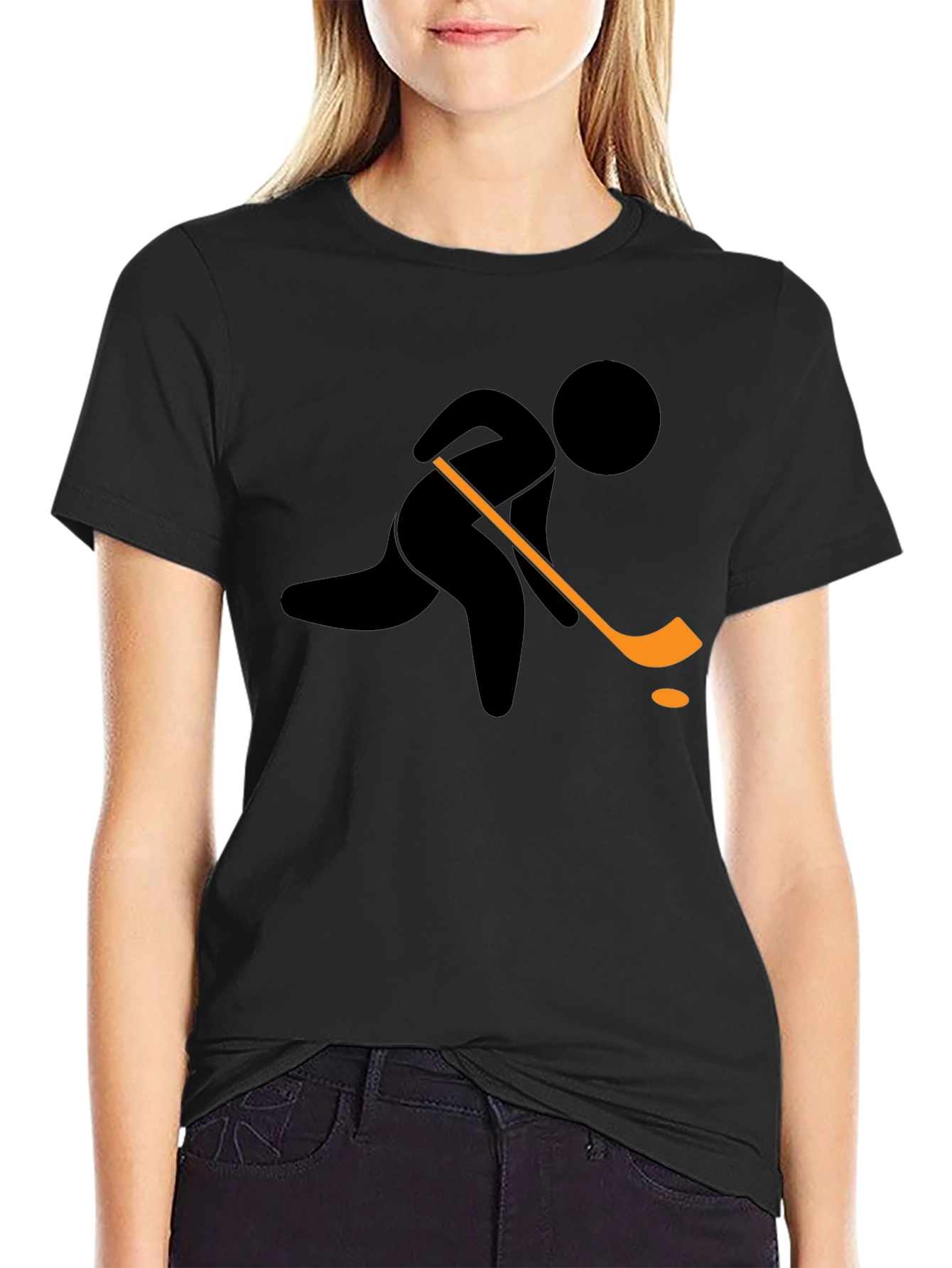 Hockey Player Graphic T-Shirt - Black Cotton Tee