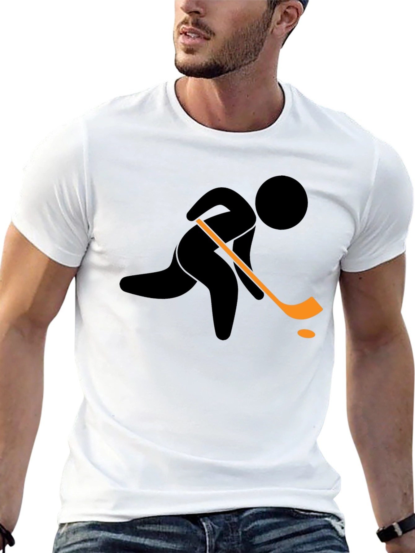 Hockey Player Graphic T-Shirt - Black Cotton Tee